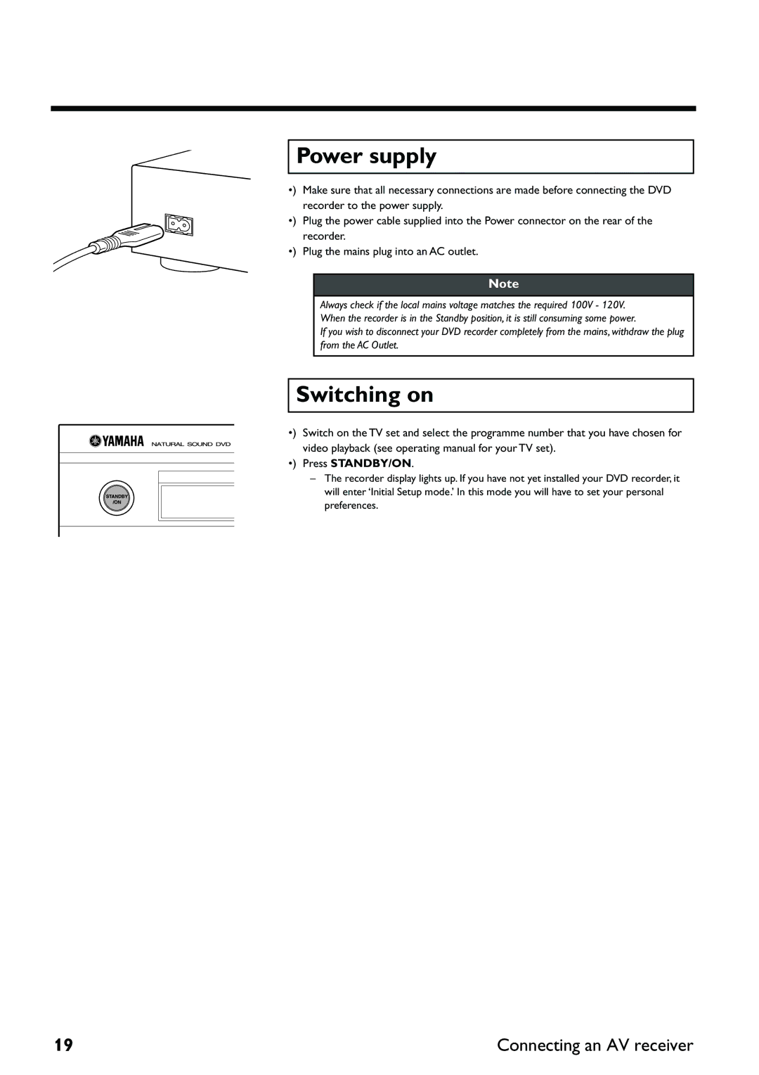 Yamaha DRX-2 owner manual Power supply, Switching on 