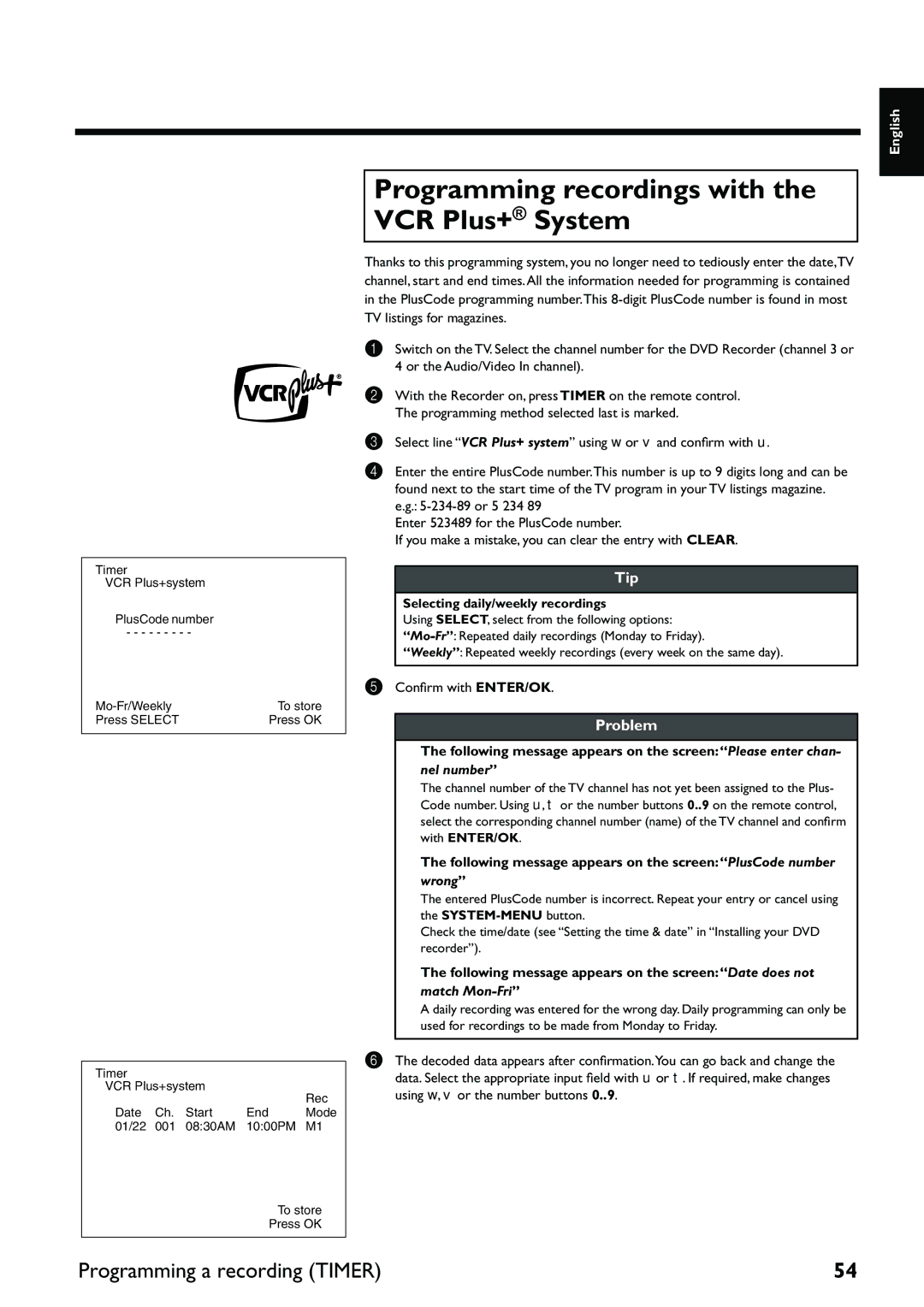 Yamaha DRX-2 owner manual Programming recordings with the VCR Plus+ System, Programming a recording Timer 