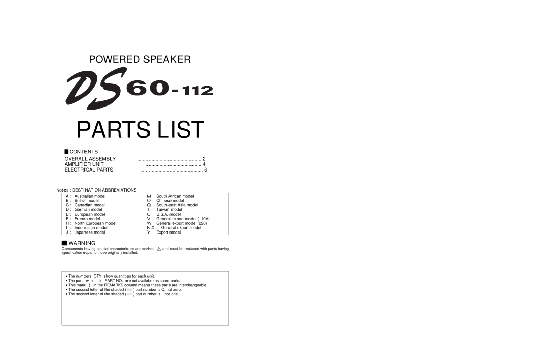 Yamaha DS60-112 service manual Parts List 