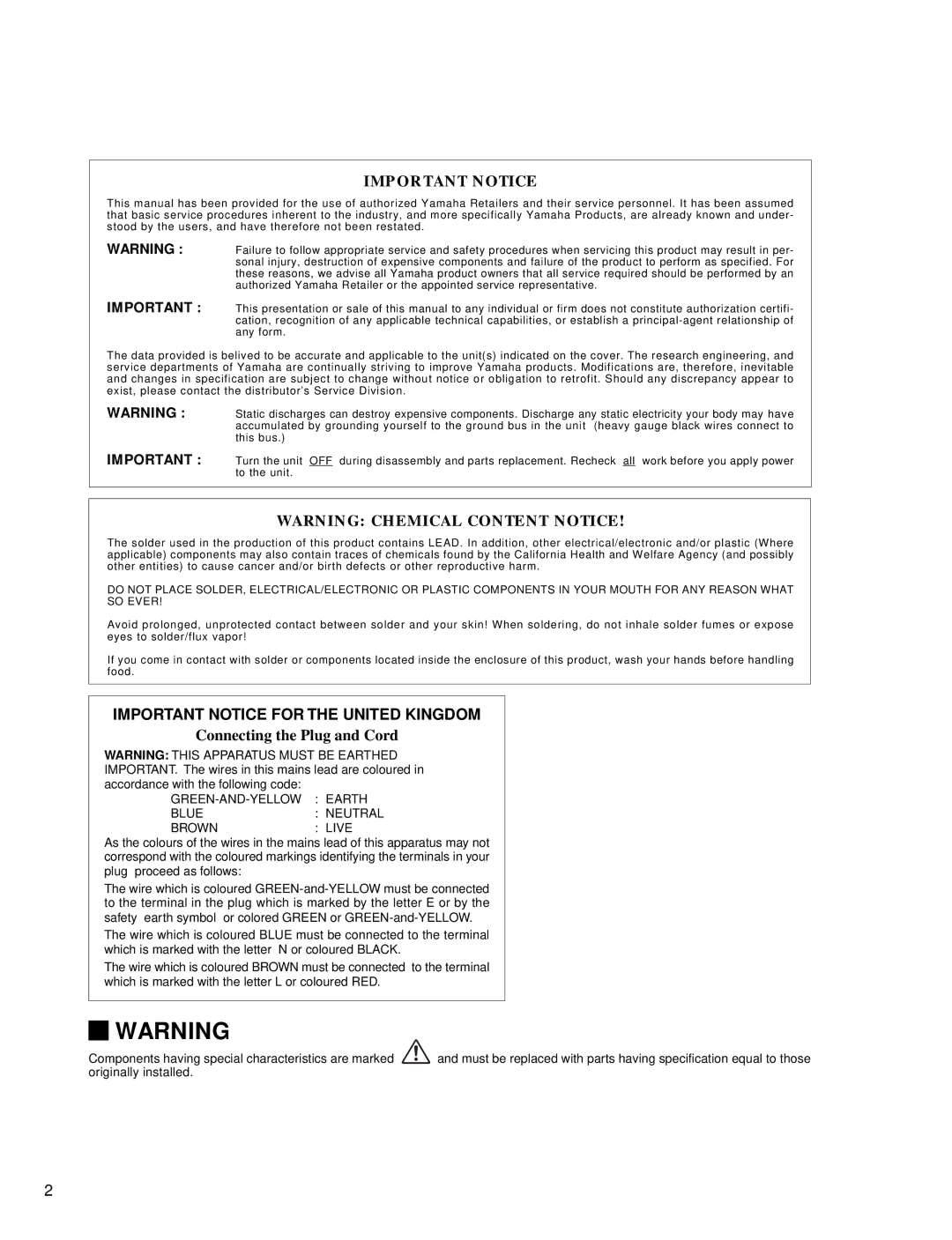 Yamaha DS60-112 service manual Important Notice for the United Kingdom 