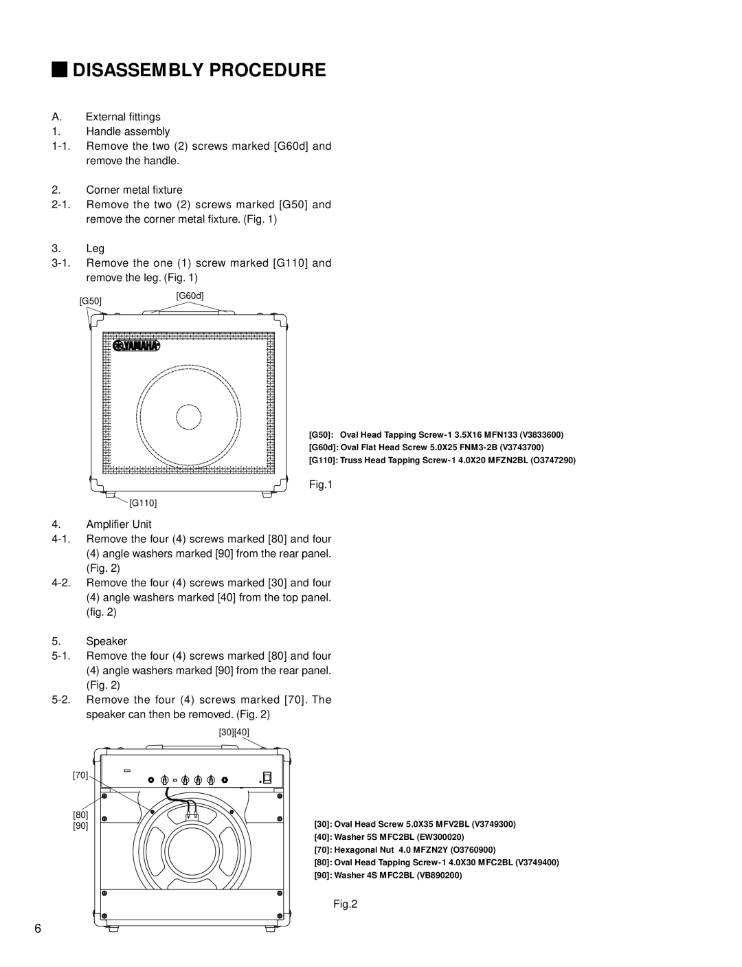 Yamaha DS60-112 service manual Disassembly Procedure, Leg 