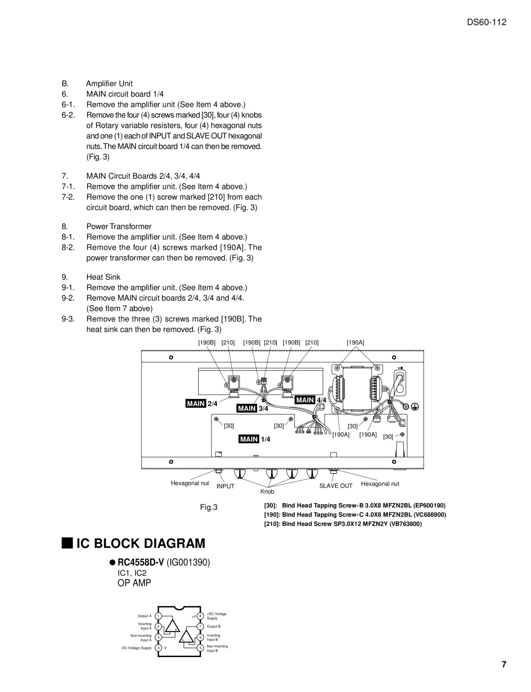 Yamaha DS60-112 service manual IC Block Diagram, Amplifier Unit Main circuit board 1/4 