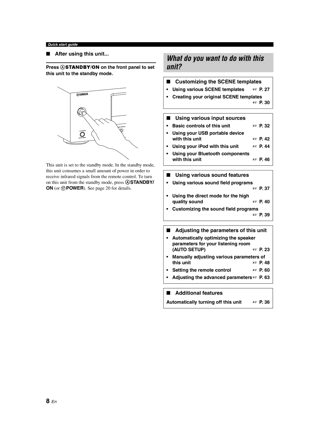 Yamaha DSP-AX463 owner manual What do you want to do with this unit? 