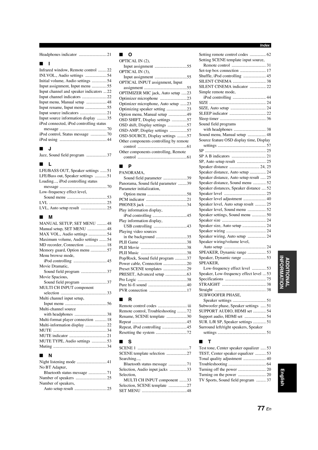 Yamaha DSP-AX463 owner manual 77 En, Low-frequency effect level 