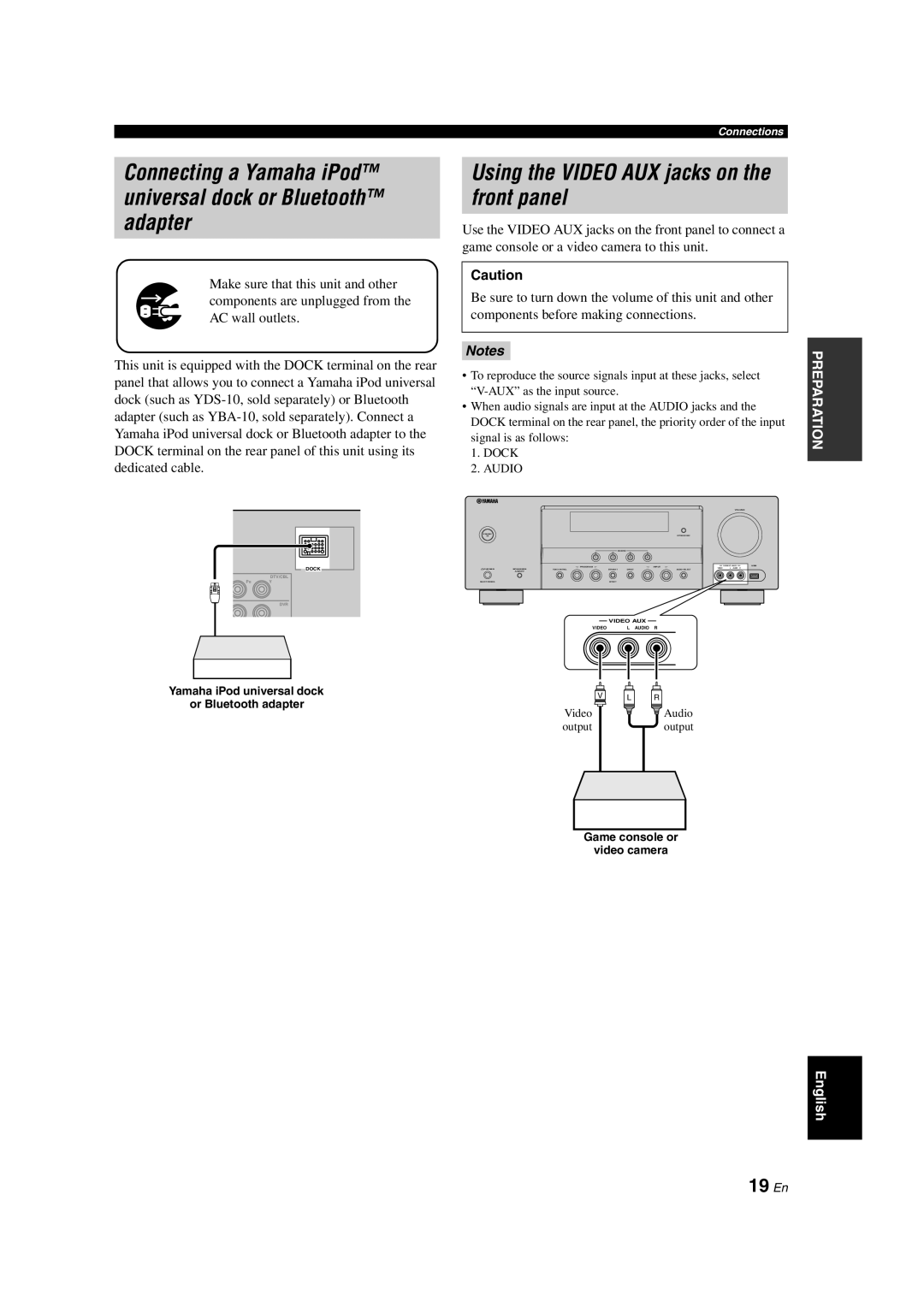 Yamaha DSP-AX463 owner manual Using the VIDEO AUX jacks on the front panel, 19 En 