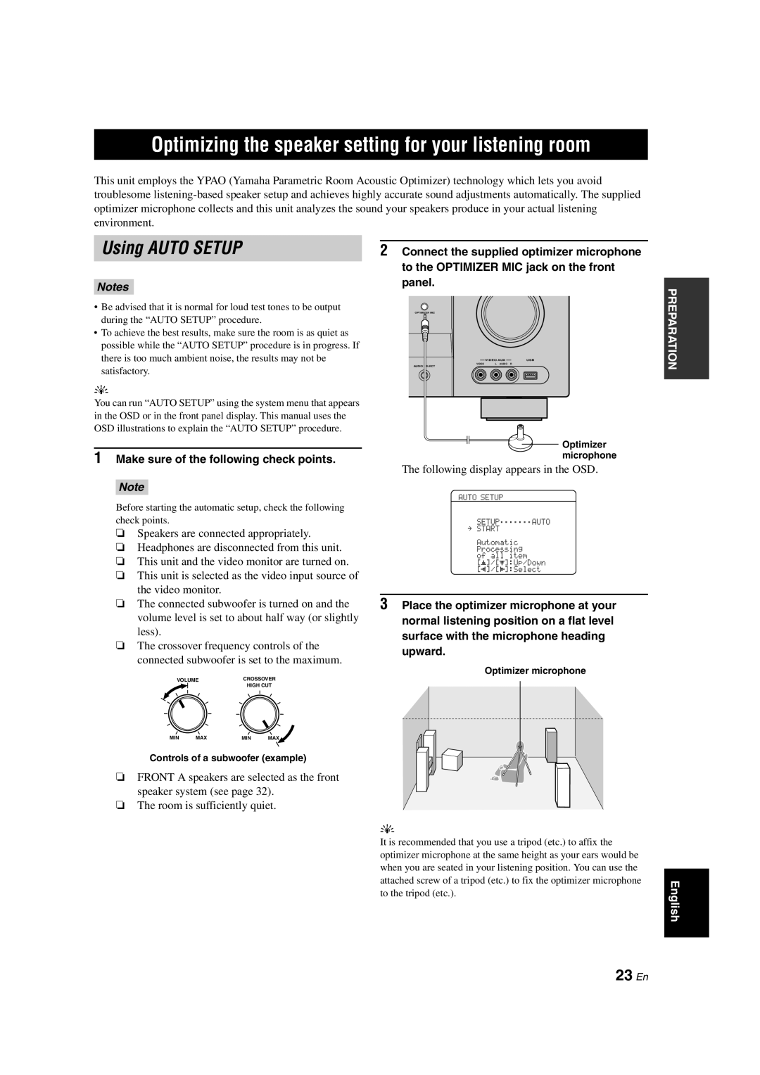Yamaha DSP-AX463 owner manual Using AUTO SETUP, 23 En, 1Make sure of the following check points 