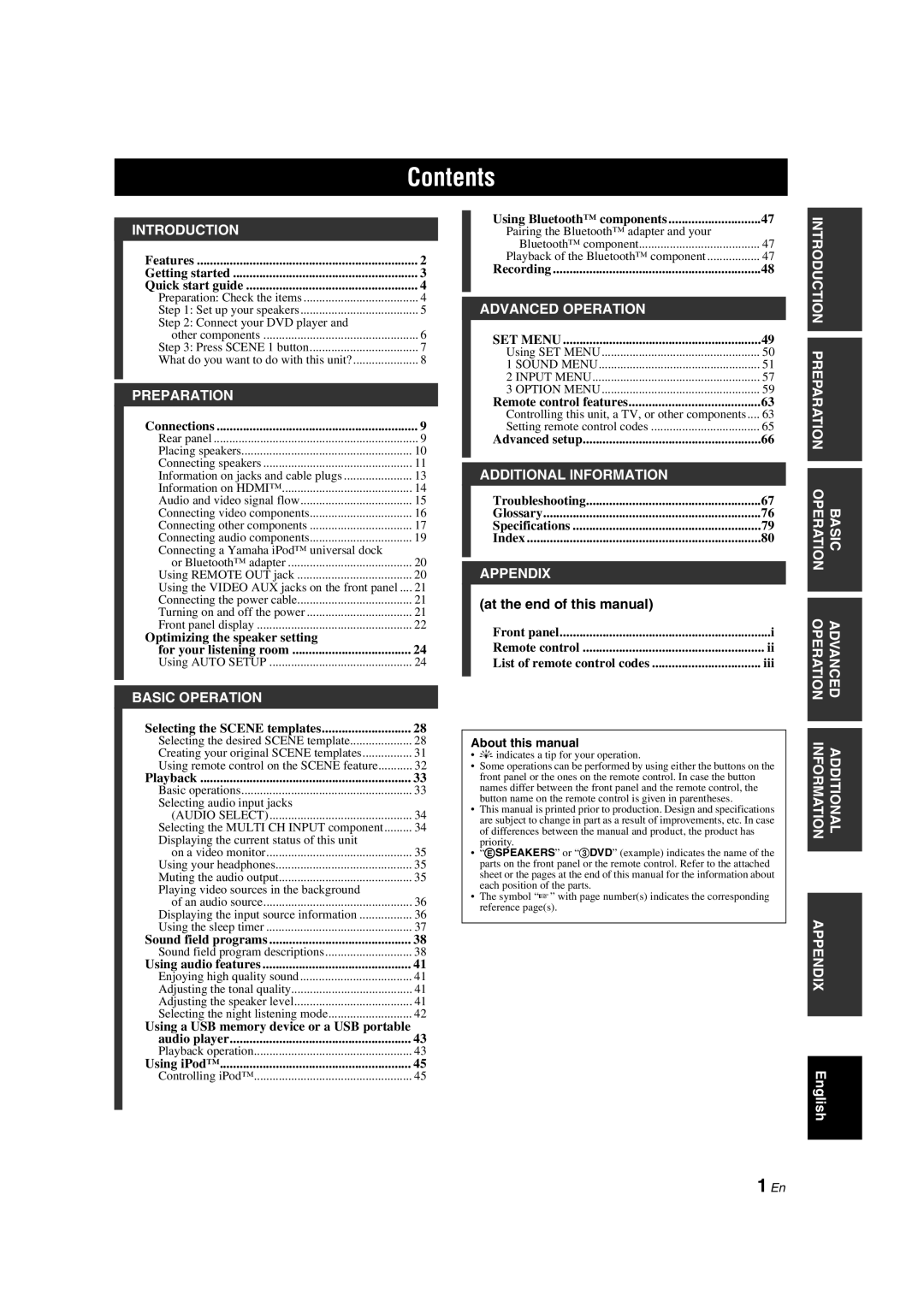 Yamaha DSP-AX563 owner manual Contents 