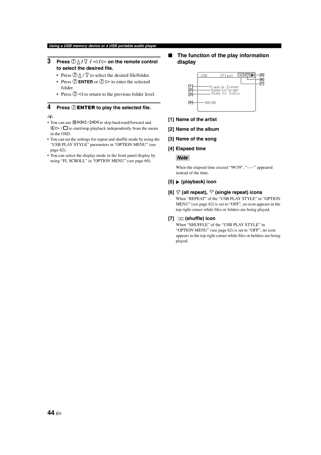 Yamaha DSP-AX563 owner manual Function of the play information display, Playback icon All all repeat, 1 single repeat icons 