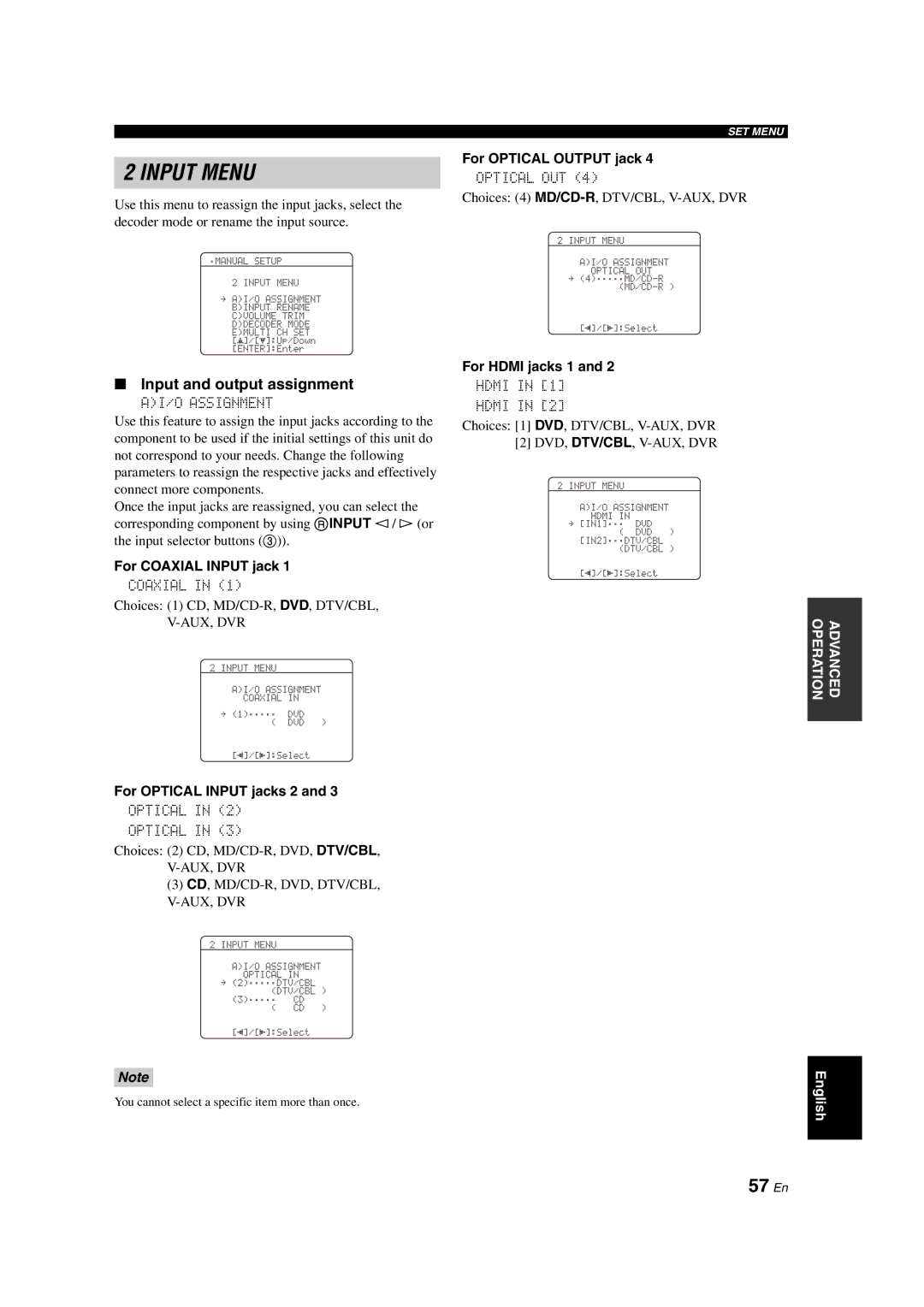 Yamaha DSP-AX563 owner manual 57 En, Input and output assignment 