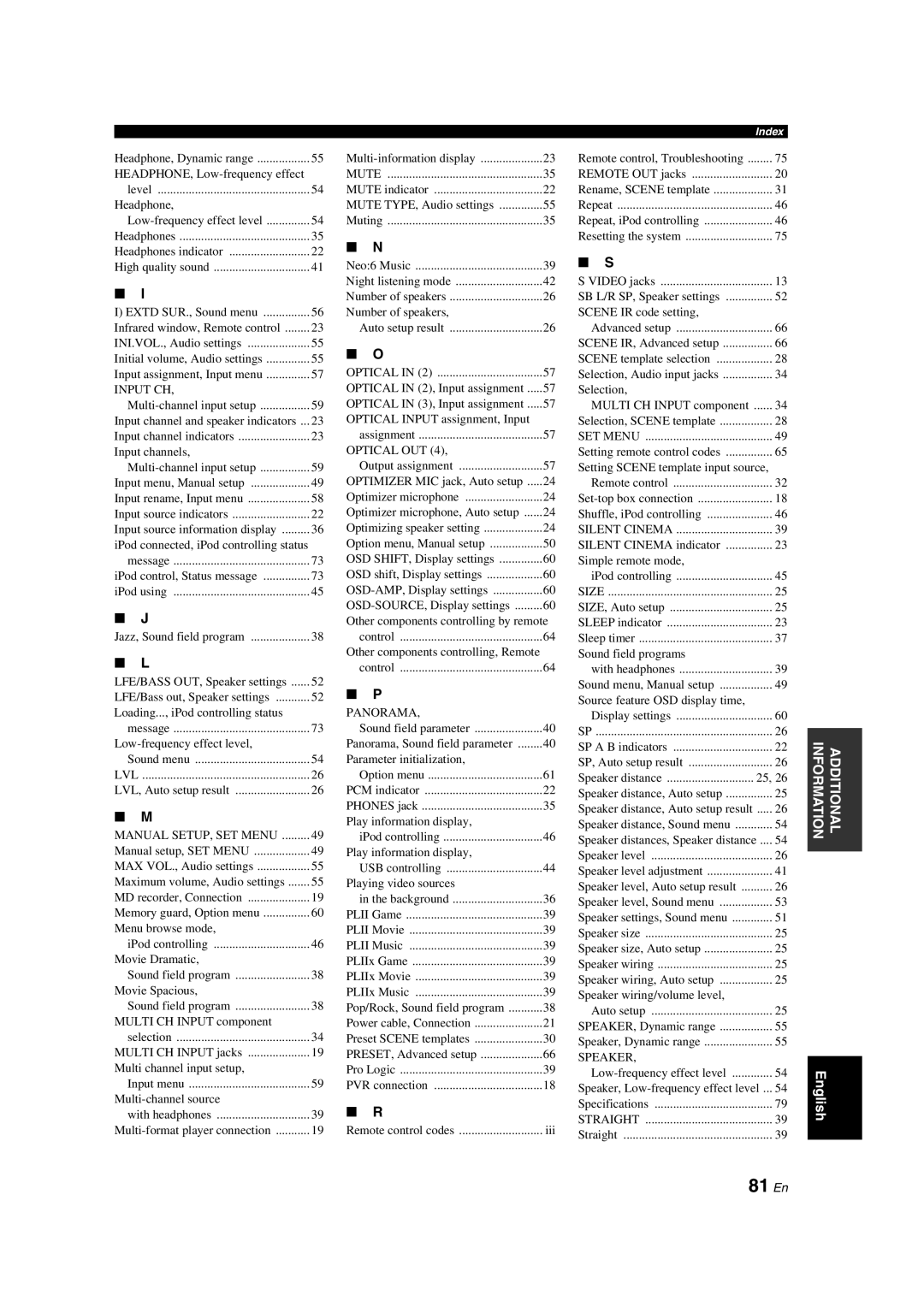 Yamaha DSP-AX563 owner manual 81 En, Headphone 