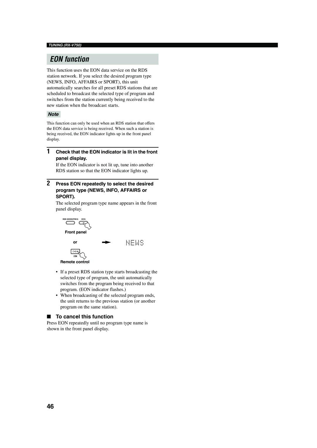 Yamaha DSP-AX750SE owner manual EON function 