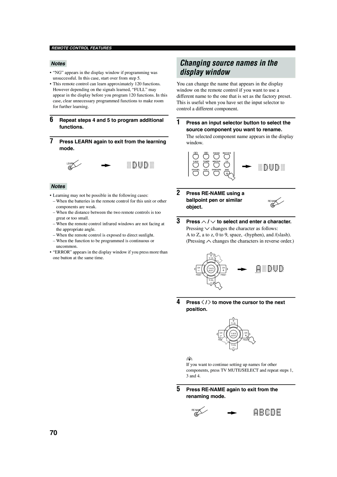 Yamaha DSP-AX750SE owner manual Changing source names in the display window 