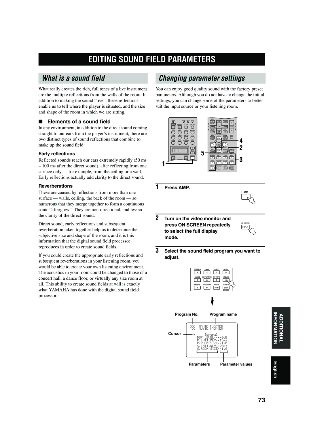 Yamaha DSP-AX750SE owner manual Editing Sound Field Parameters, What is a sound field Changing parameter settings 