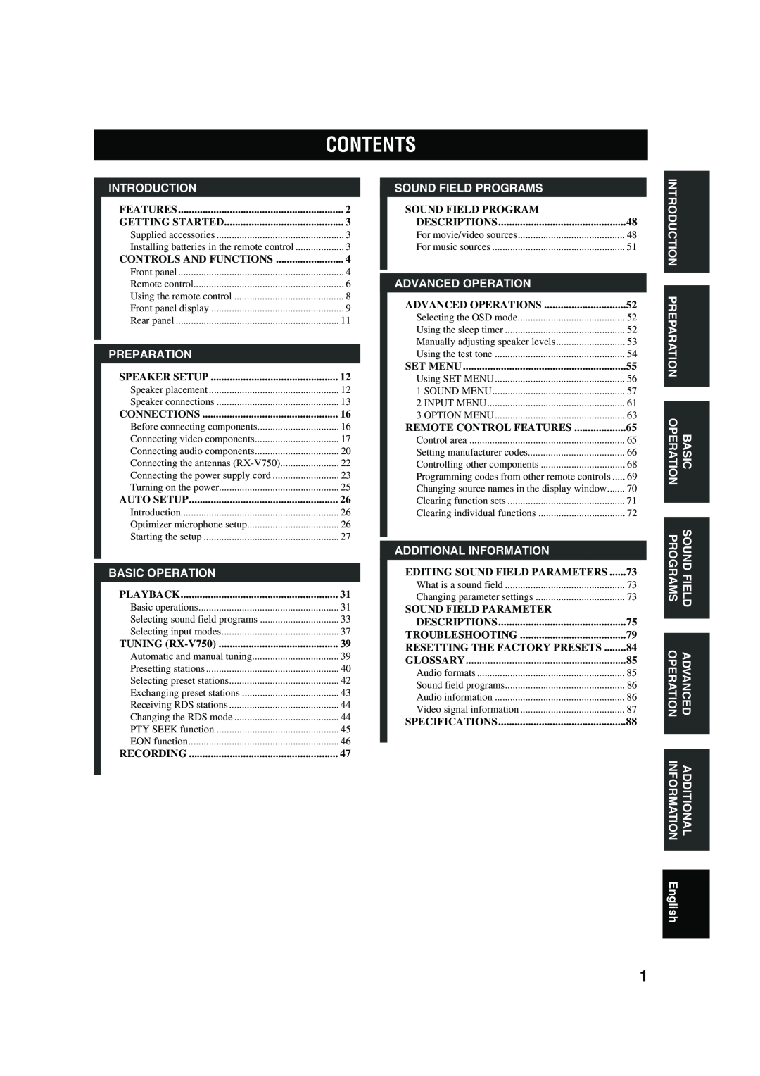Yamaha DSP-AX750SE owner manual Contents 