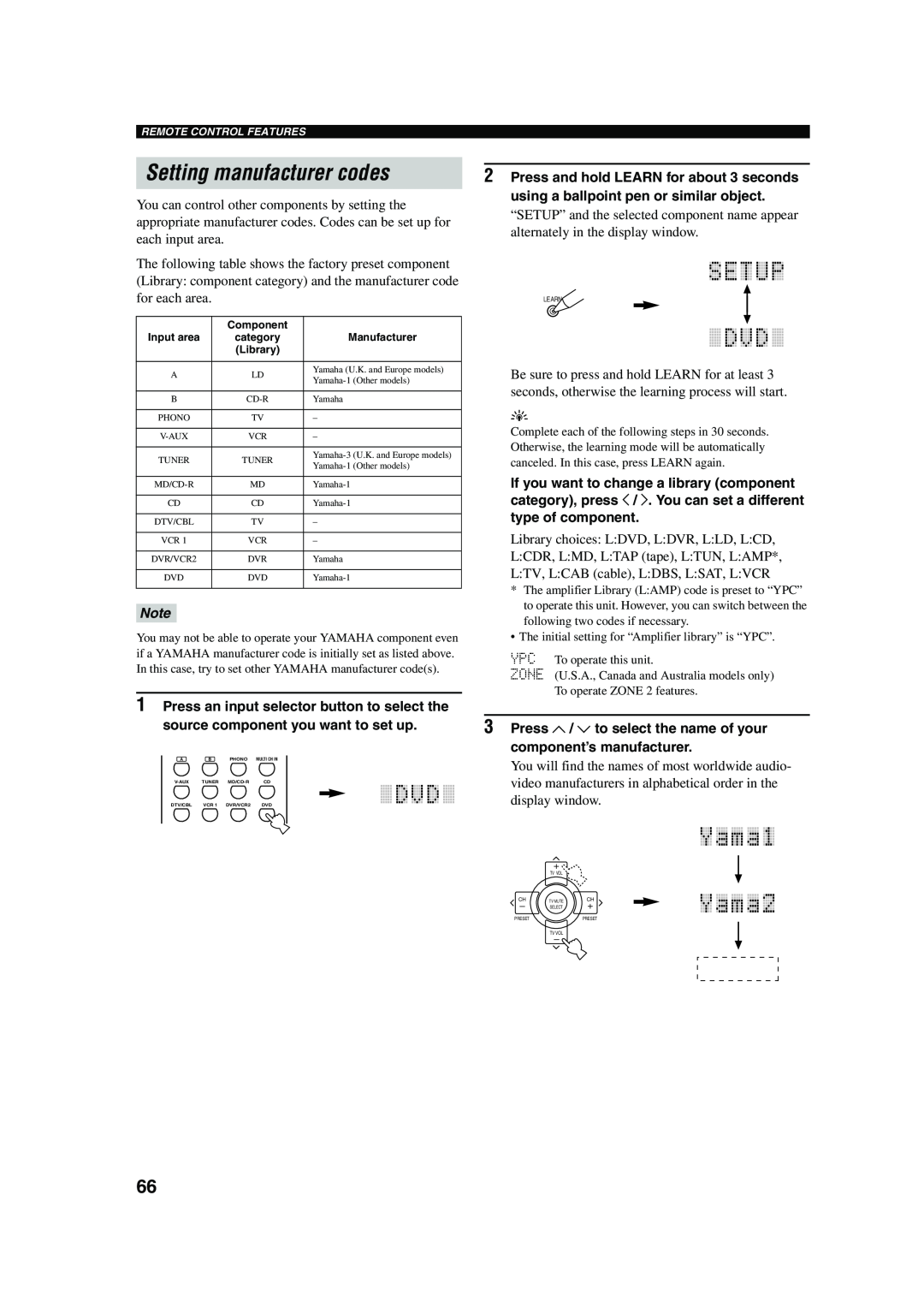 Yamaha DSP-AX750SE owner manual Setting manufacturer codes 