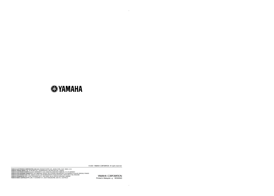 Yamaha DSP-AX750SE owner manual WC85520, 2004, All rights reserved 