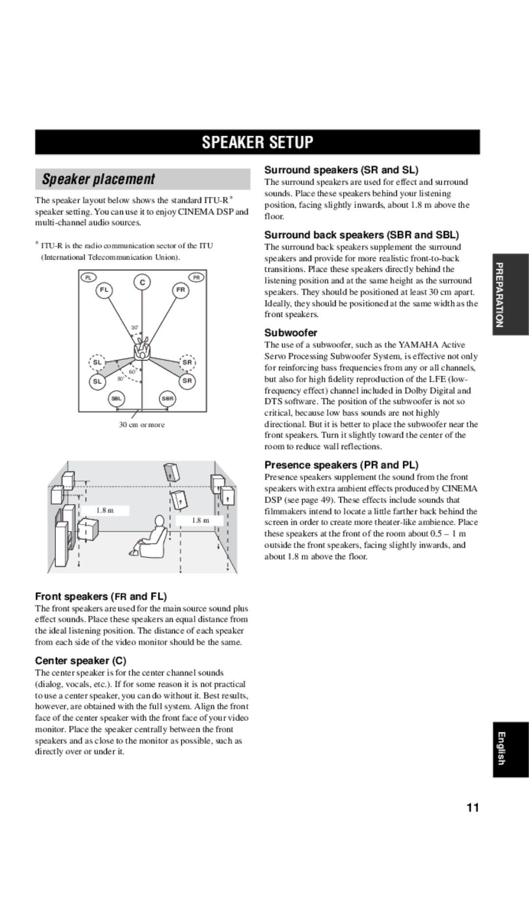 Yamaha DSP-AX757SE owner manual Speaker Setup, Speaker placement 