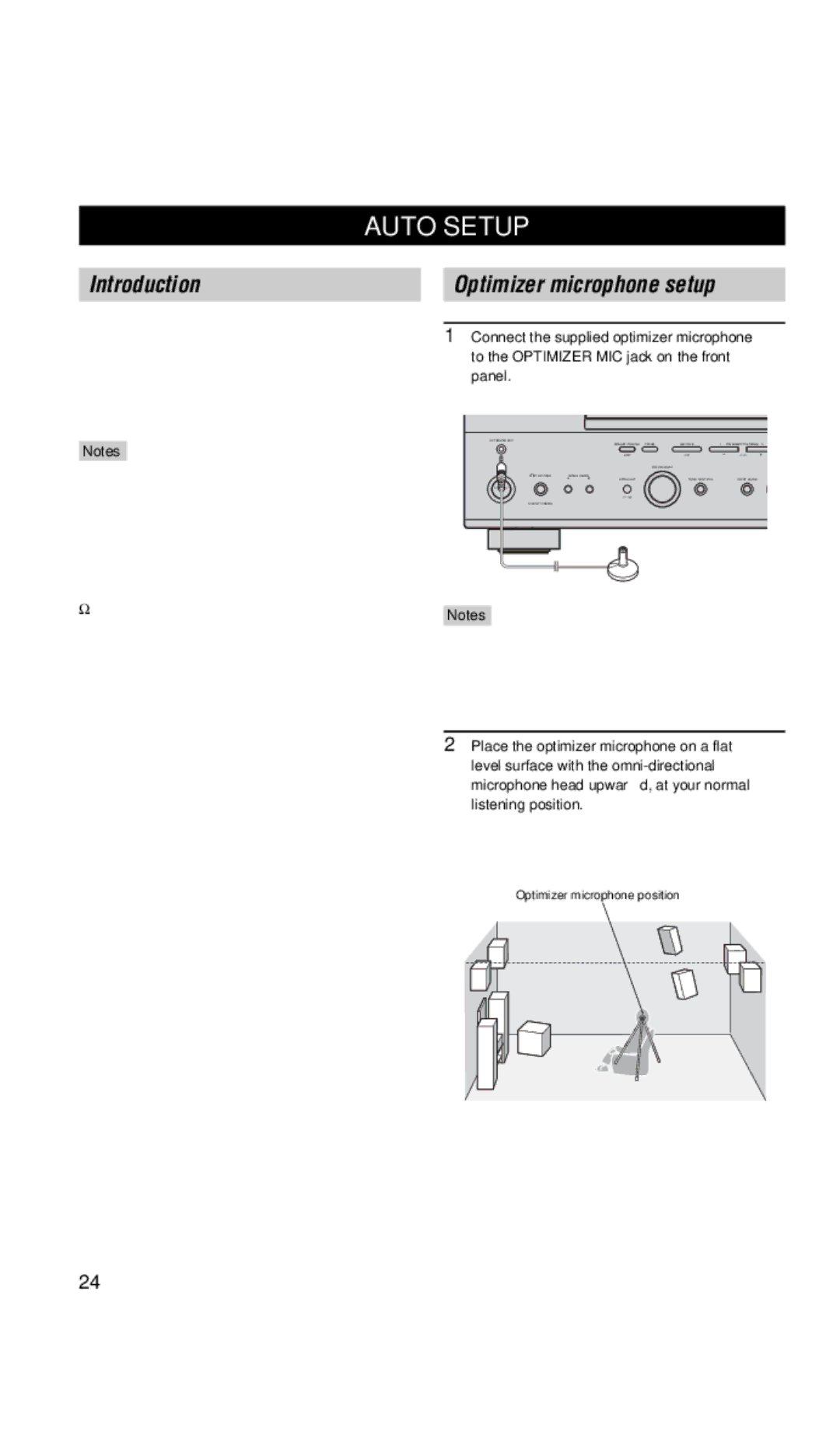 Yamaha DSP-AX757SE owner manual Auto Setup, Introduction Optimizer microphone setup, Optimizer microphone position 