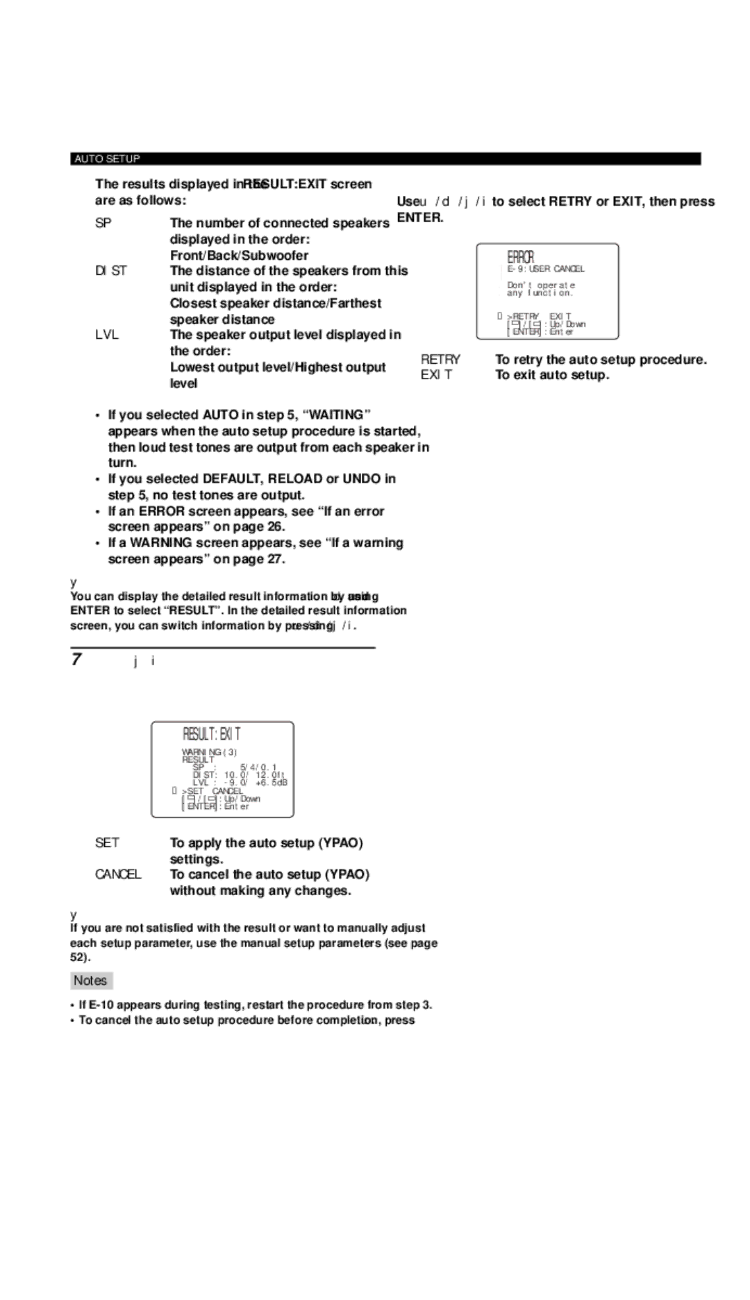 Yamaha DSP-AX757SE owner manual Resultexit, Error, If an error screen appears 