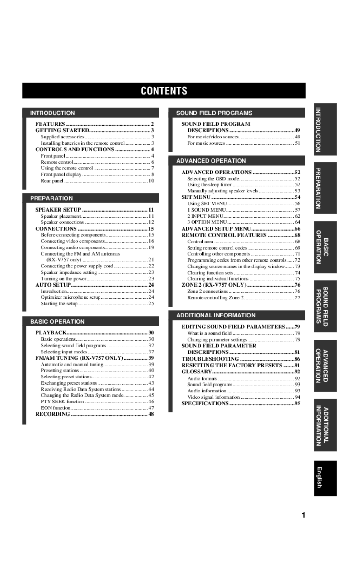 Yamaha DSP-AX757SE owner manual Contents 