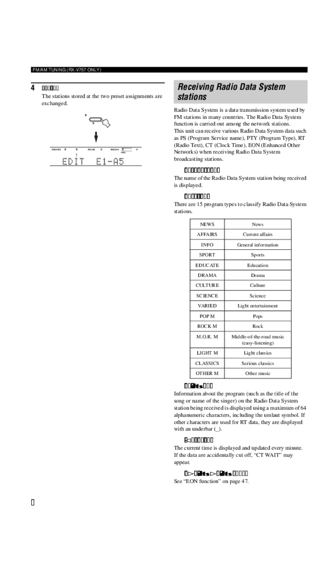 Yamaha DSP-AX757SE owner manual Receiving Radio Data System stations 