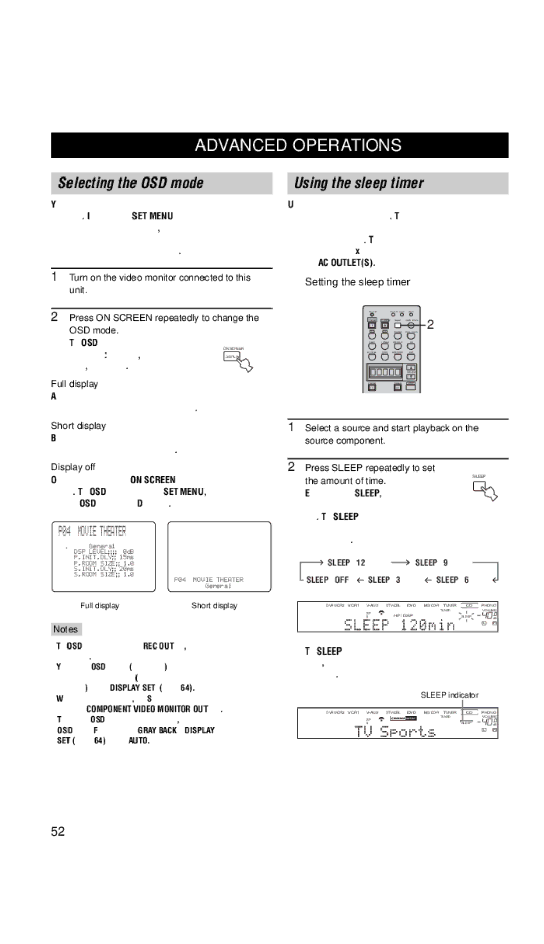 Yamaha DSP-AX757SE owner manual Advanced Operations, Selecting the OSD mode Using the sleep timer, P04 Movie Theater 