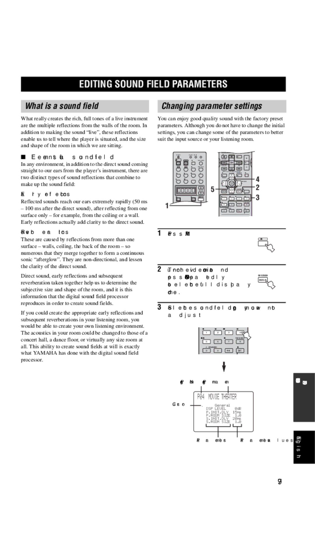 Yamaha DSP-AX757SE owner manual Editing Sound Field Parameters, What is a sound field Changing parameter settings 