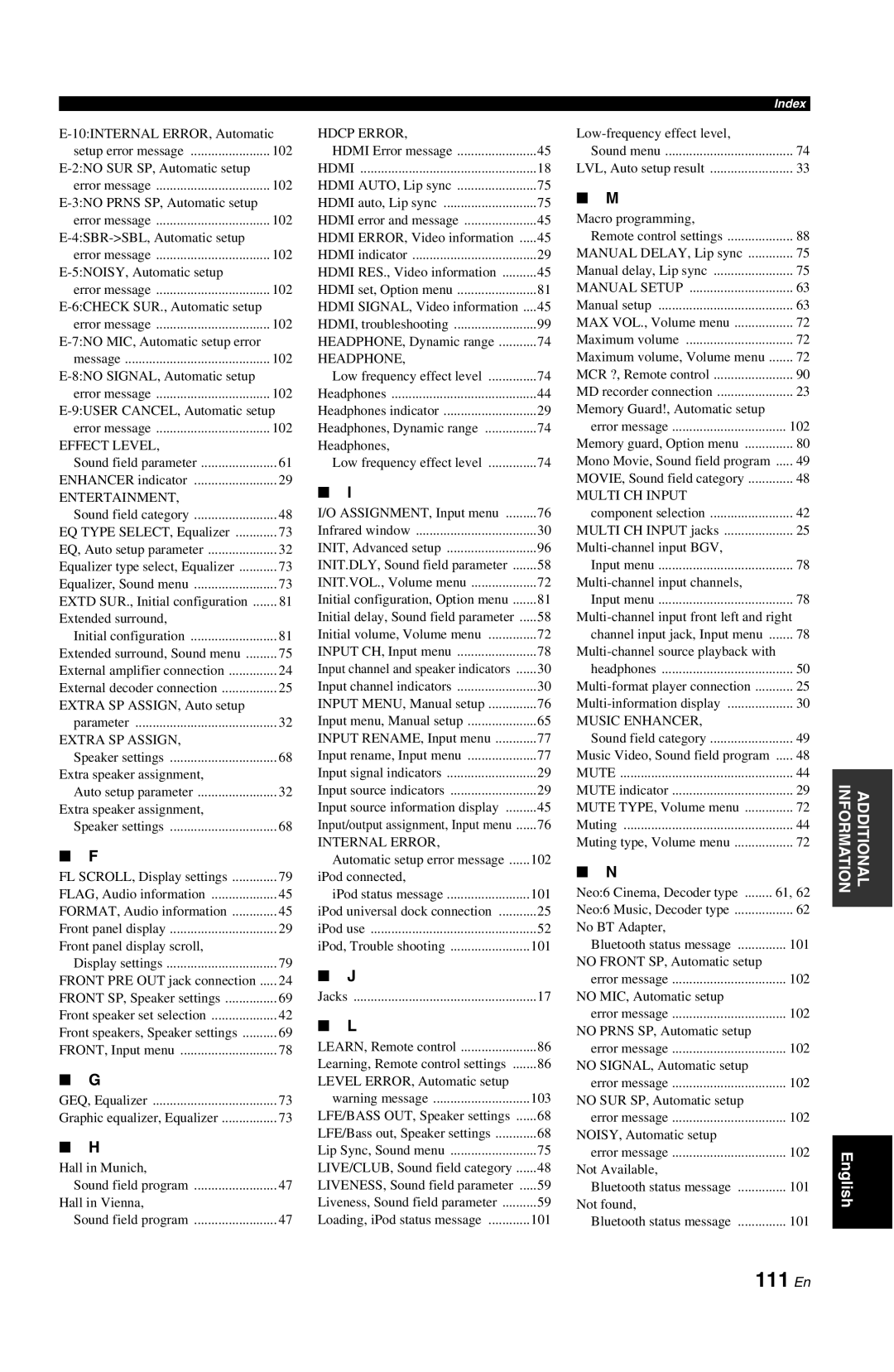 Yamaha DSP-AX763 owner manual 111 En 