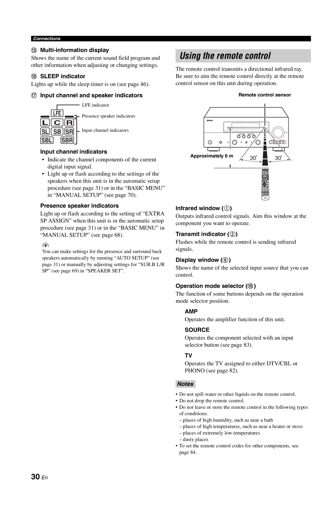 Yamaha DSP-AX763 owner manual Using the remote control, 30 En 