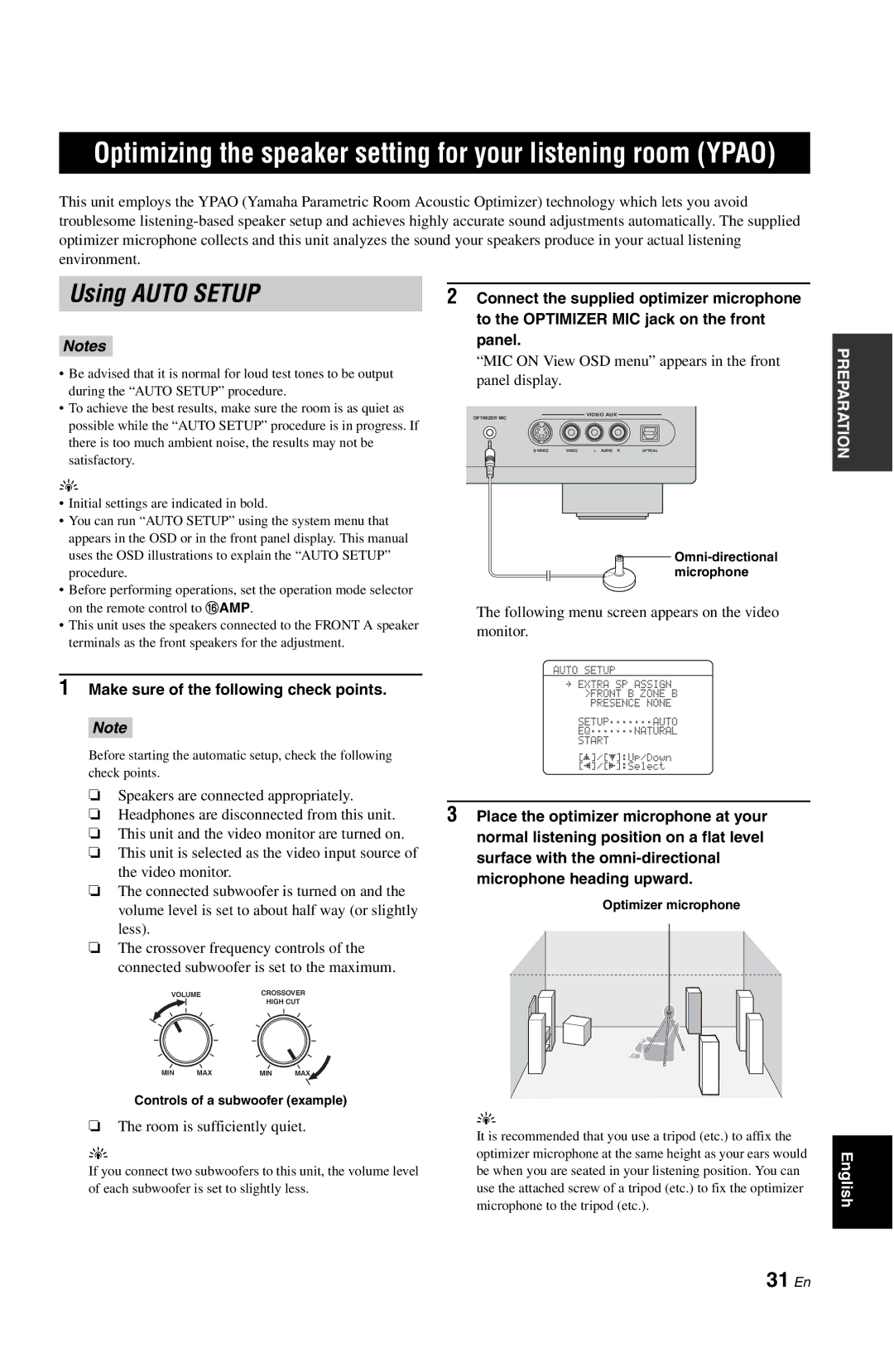 Yamaha DSP-AX763 owner manual Using Auto Setup, 31 En, MIC on View OSD menu appears in the front panel display 