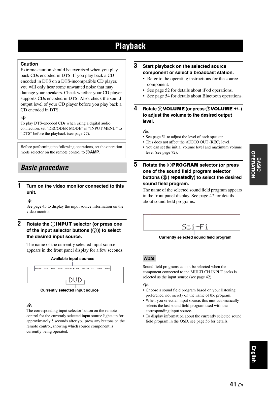 Yamaha DSP-AX763 owner manual Playback, Basic procedure, 41 En 