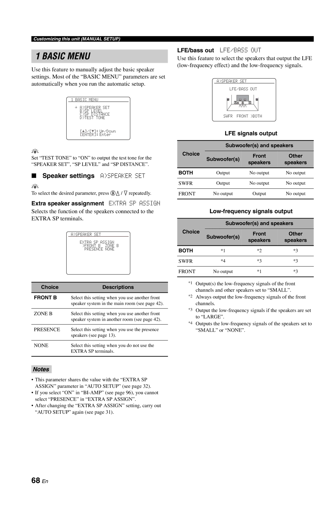 Yamaha DSP-AX763 owner manual 68 En, Speaker settings Aspeaker SET 