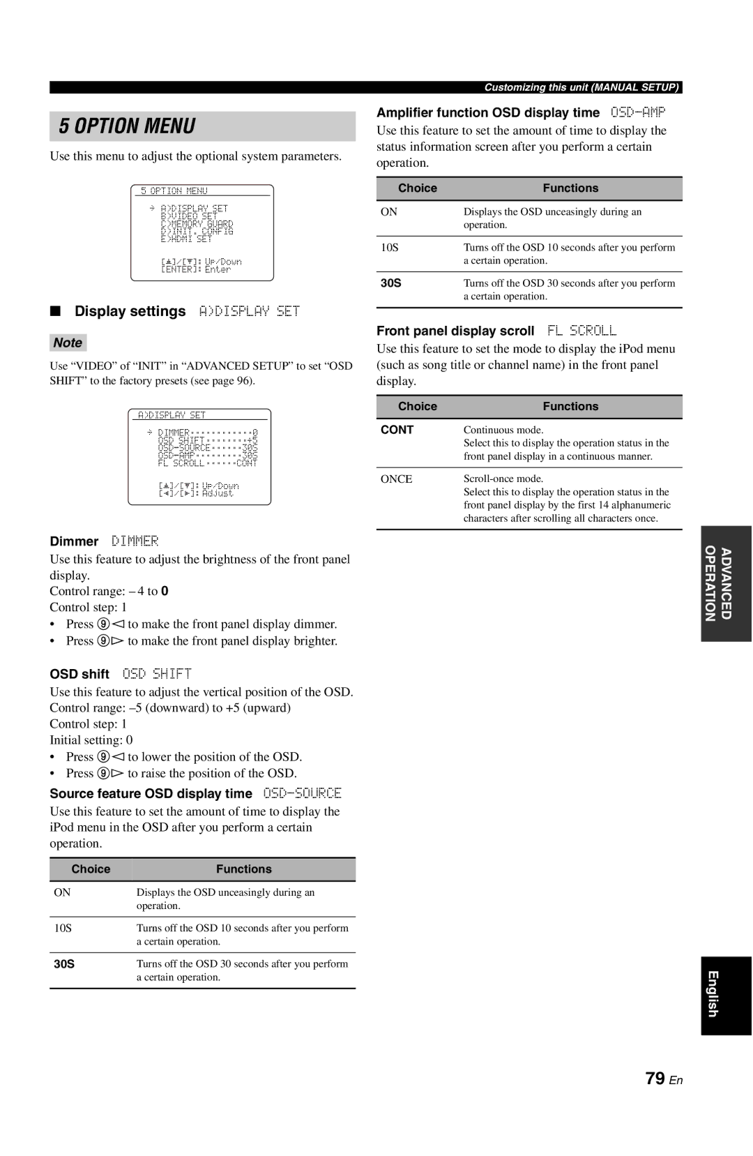 Yamaha DSP-AX763 owner manual 79 En, Display settings Adisplay SET 