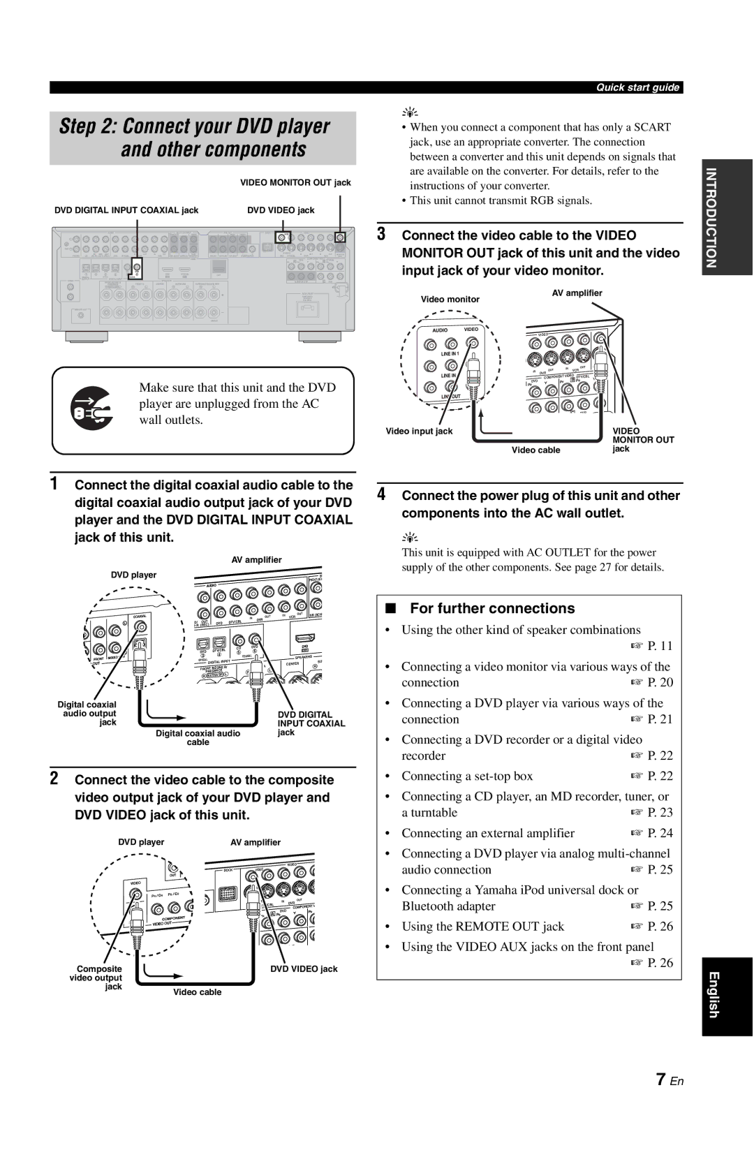 Yamaha DSP-AX763 owner manual For further connections, Connect the power plug of this unit and other 