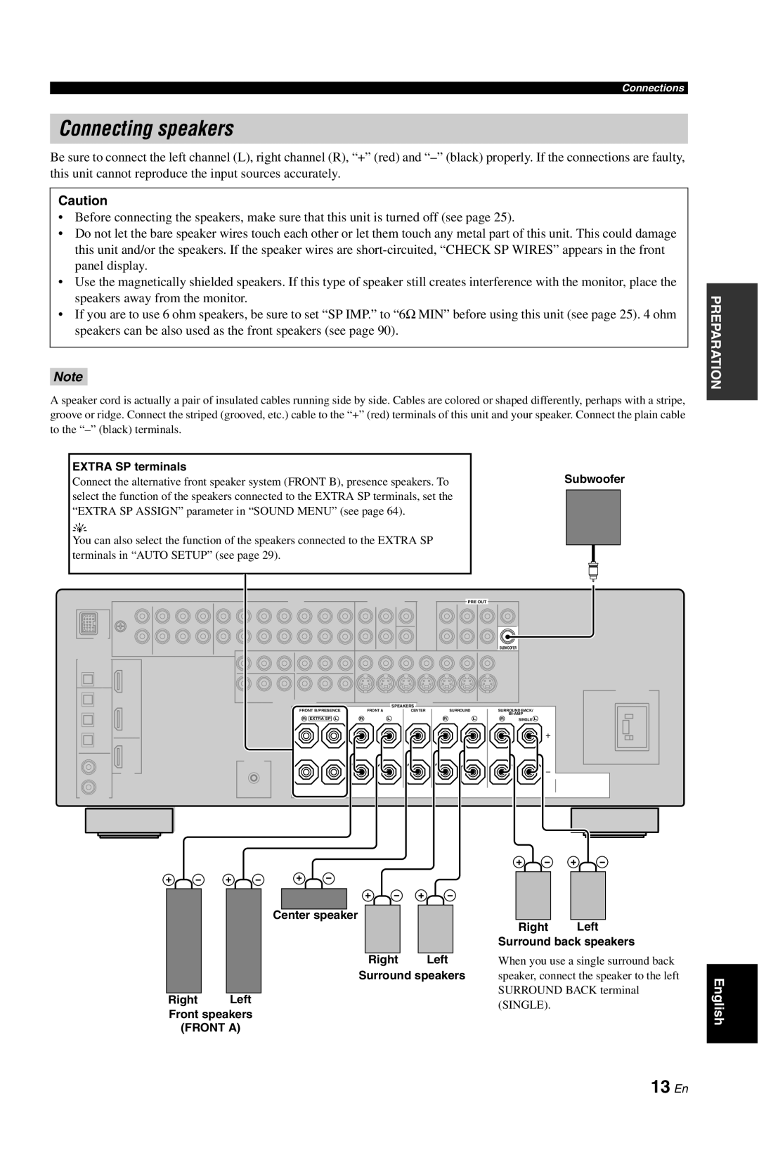 Yamaha DSP-AX861SE owner manual Connecting speakers, 13 En 