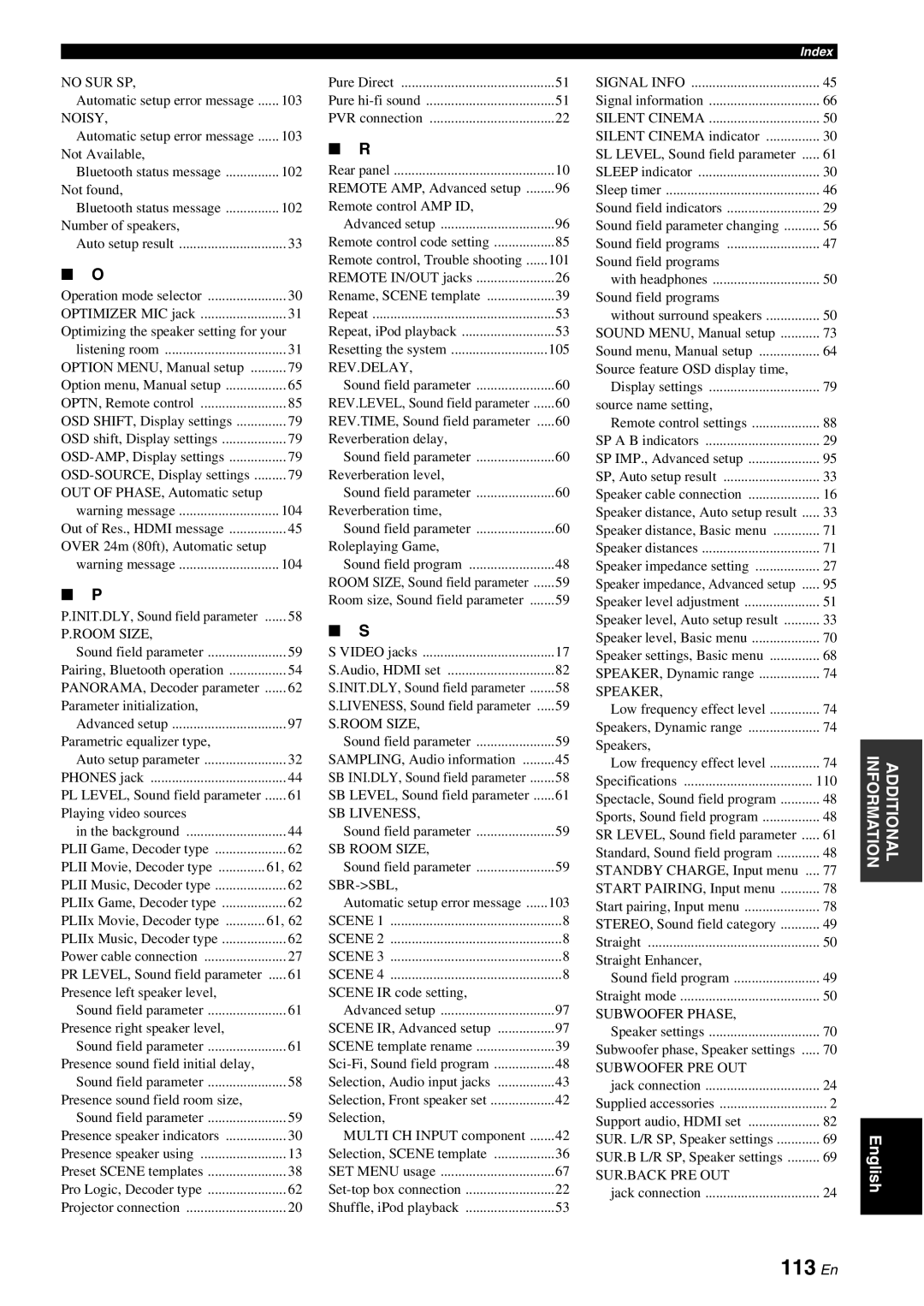 Yamaha DSP-AX863SE owner manual 113 En 