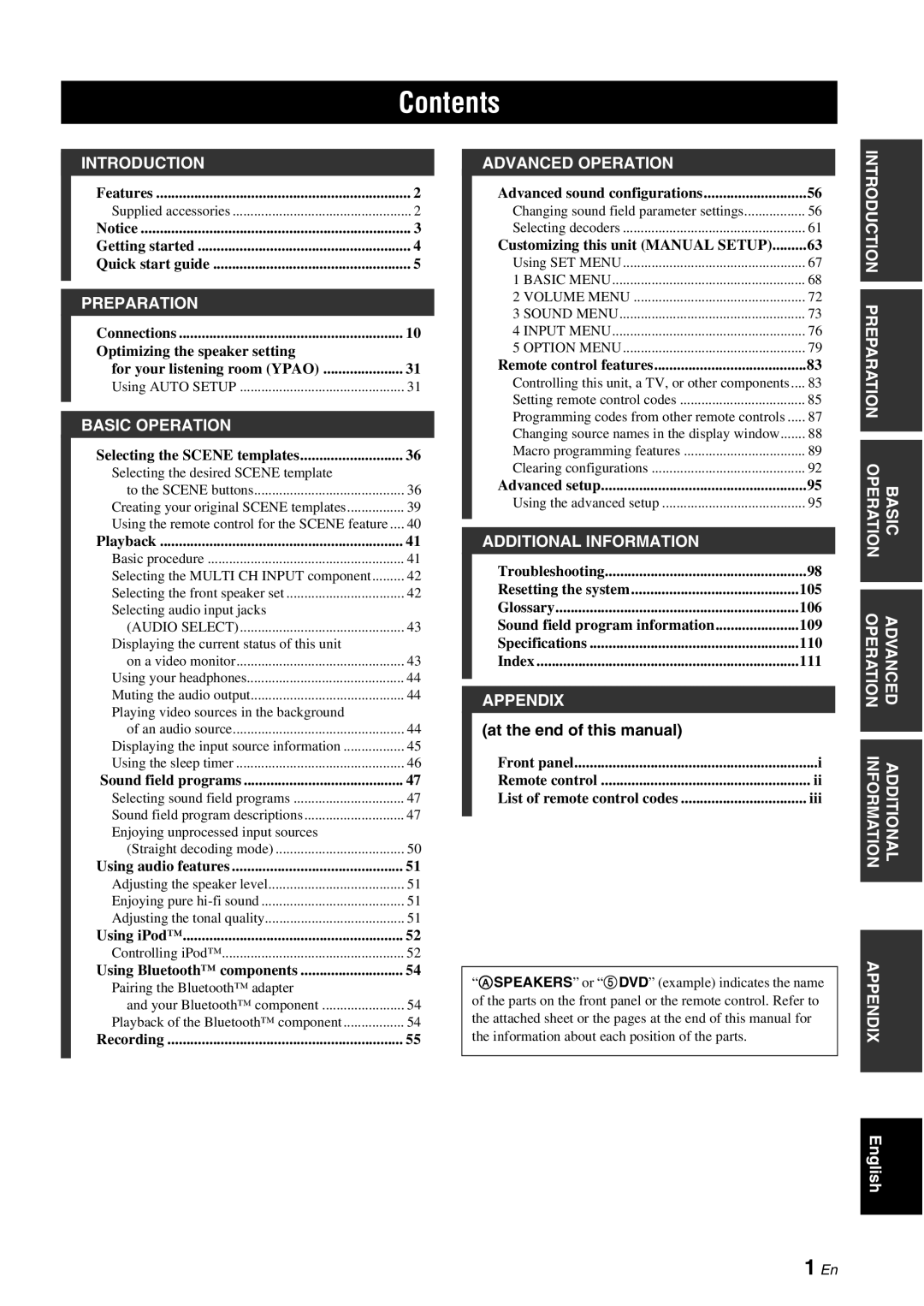 Yamaha DSP-AX863SE owner manual Contents 