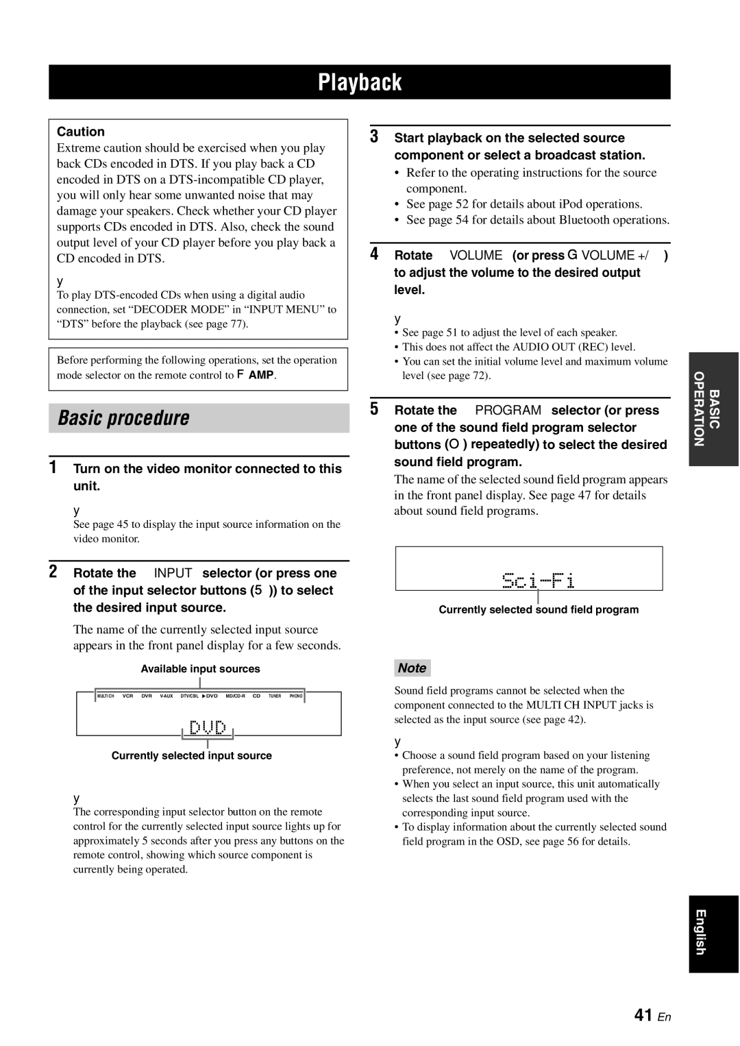 Yamaha DSP-AX863SE owner manual Playback, Basic procedure, 41 En 