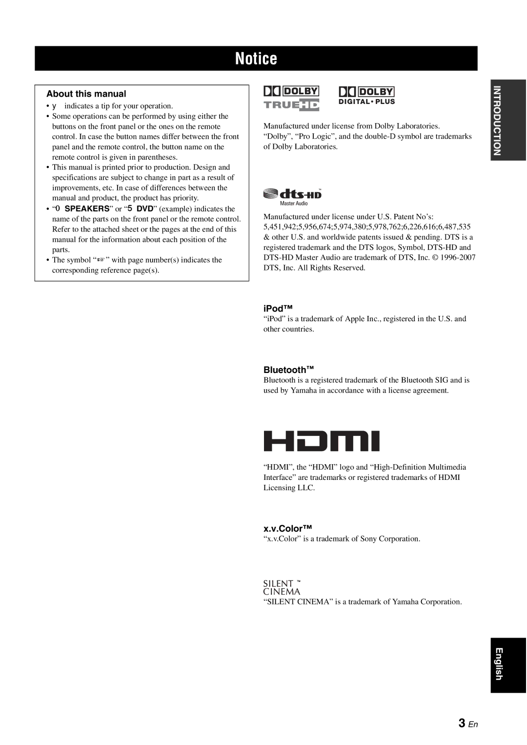 Yamaha DSP-AX863SE owner manual About this manual, IPod, Bluetooth, Color, Indicates a tip for your operation 