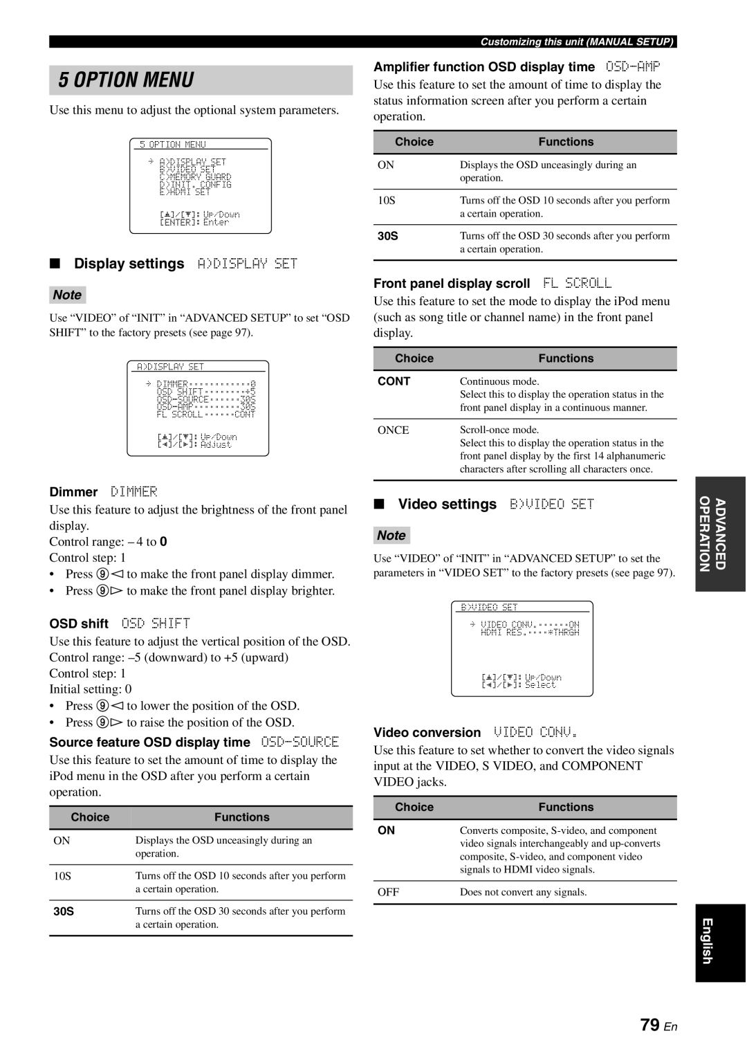 Yamaha DSP-AX863SE owner manual 79 En, Display settings Adisplay SET, Video settings Bvideo SET 