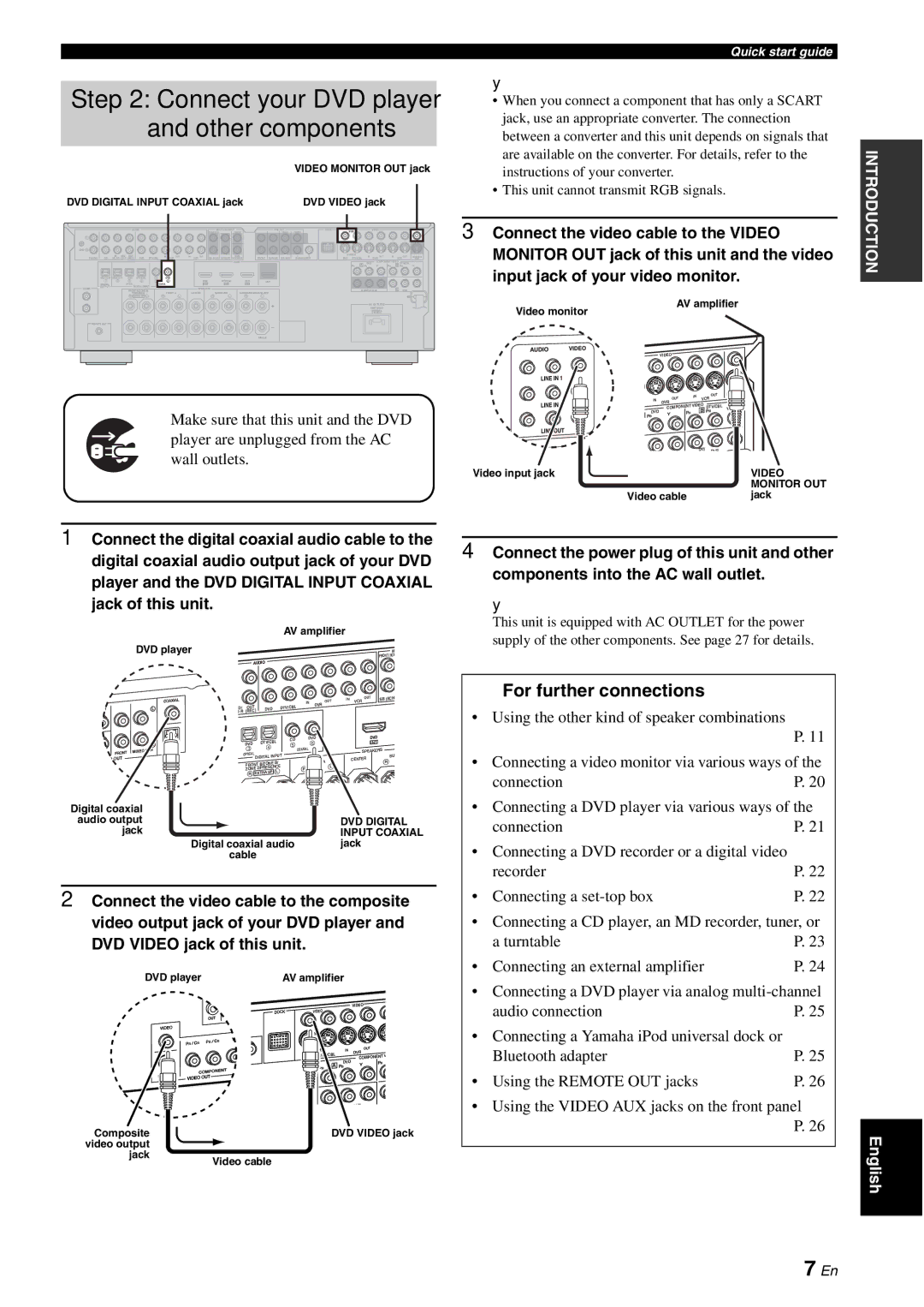 Yamaha DSP-AX863SE owner manual For further connections, Connect the power plug of this unit and other 