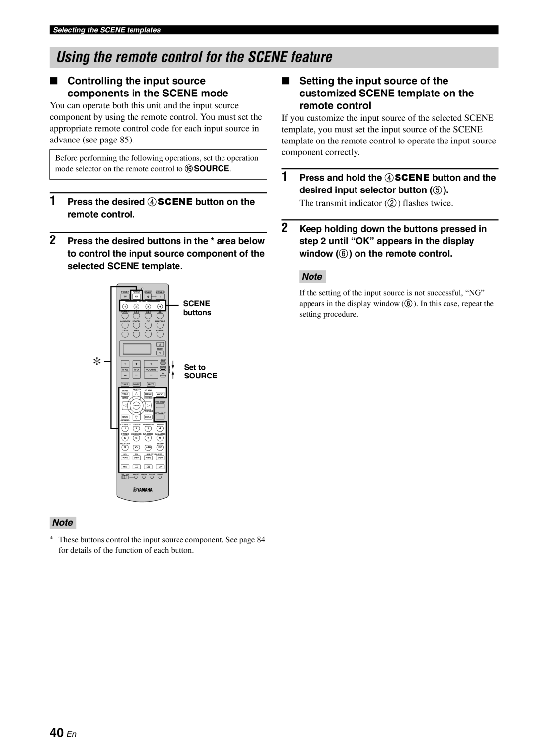 Yamaha DSP-AX863SE owner manual Using the remote control for the SCENE feature, 40 En, Controlling the input source 