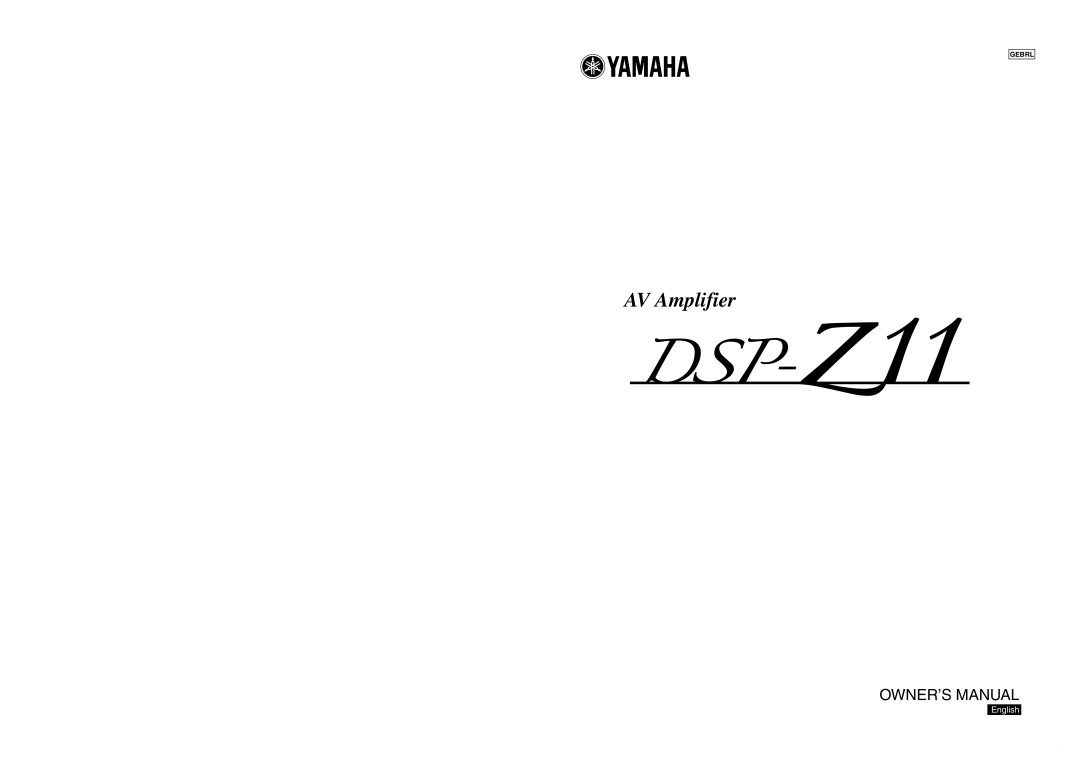 Yamaha DSP-Z11 owner manual AV Amplifier, Owner’S Manual, English 