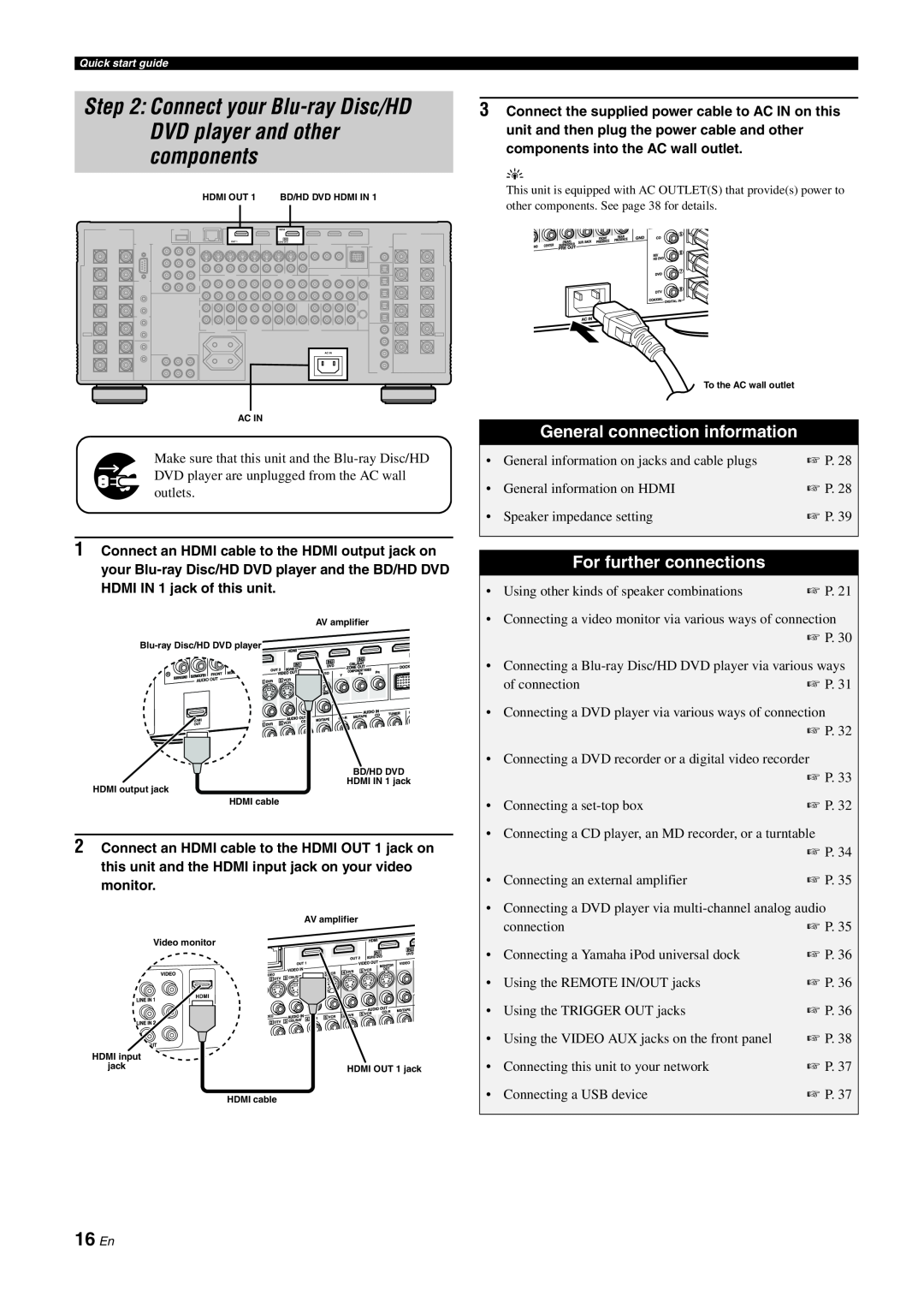 Yamaha DSP-Z11 owner manual 16 En, General connection information, For further connections 