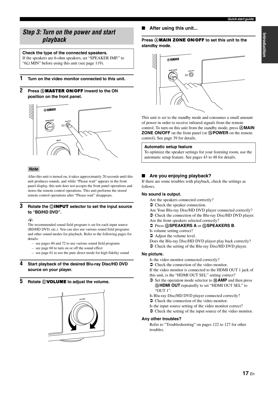 Yamaha DSP-Z11 owner manual 17 En, After using this unit, Are you enjoying playback?, Turn on the power and start playback 