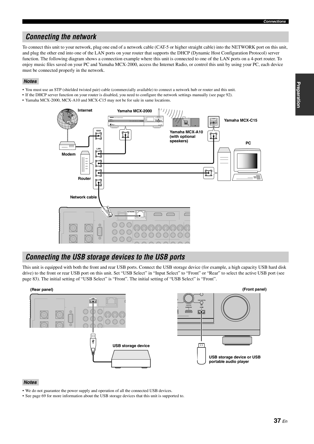 Yamaha DSP-Z11 owner manual Connecting the network, 37 En, Notes, Preparation 