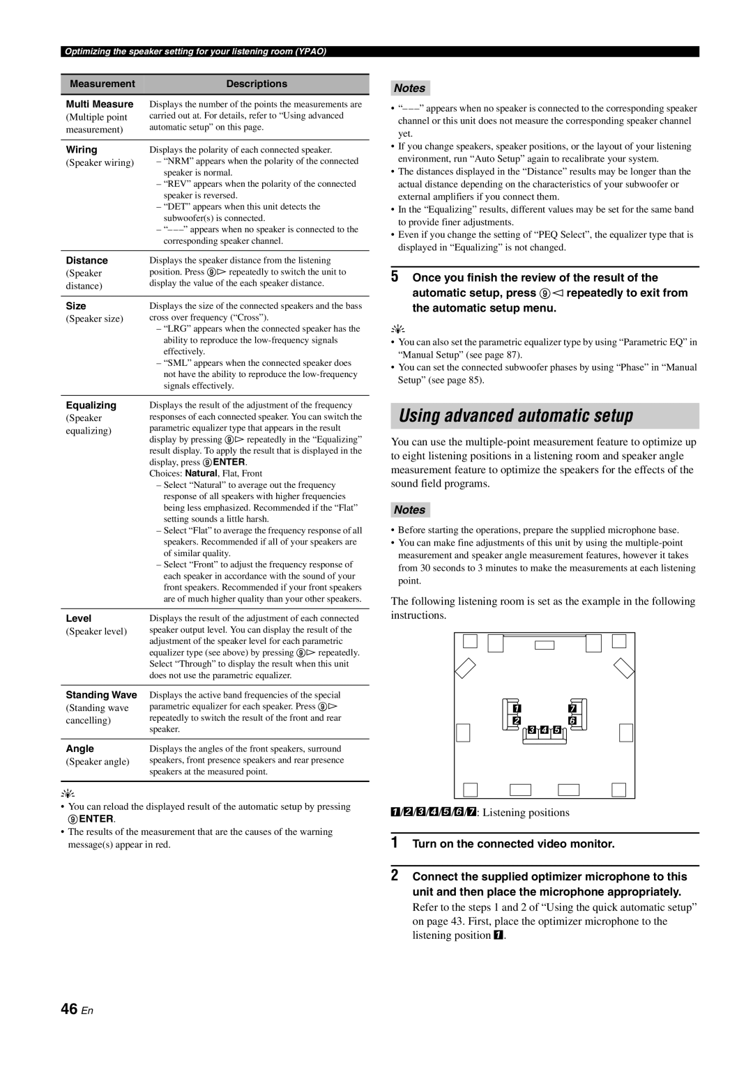 Yamaha DSP-Z11 owner manual Using advanced automatic setup, 46 En, Notes 