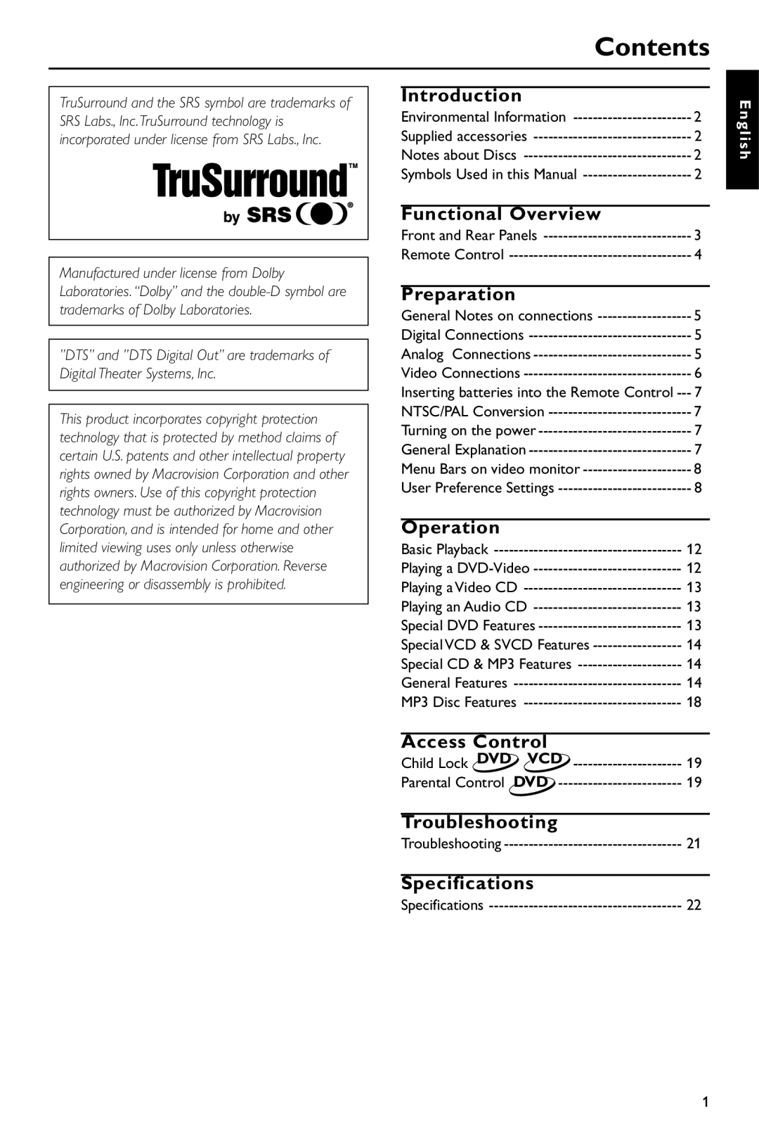 Yamaha DV-S5550 owner manual Contents 