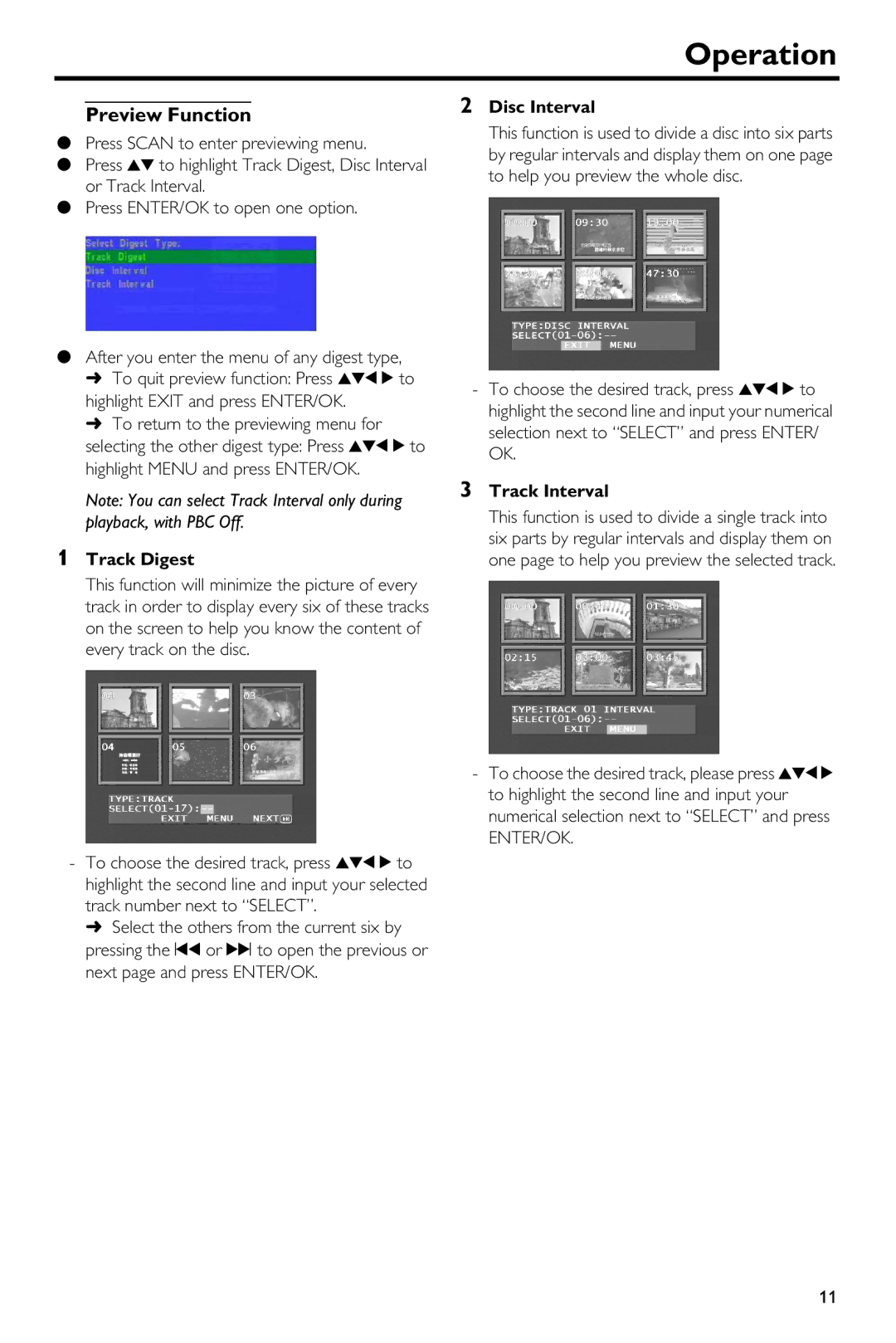 Yamaha DV-S5650 owner manual Preview Function, Track Digest, Disc Interval, Track Interval 