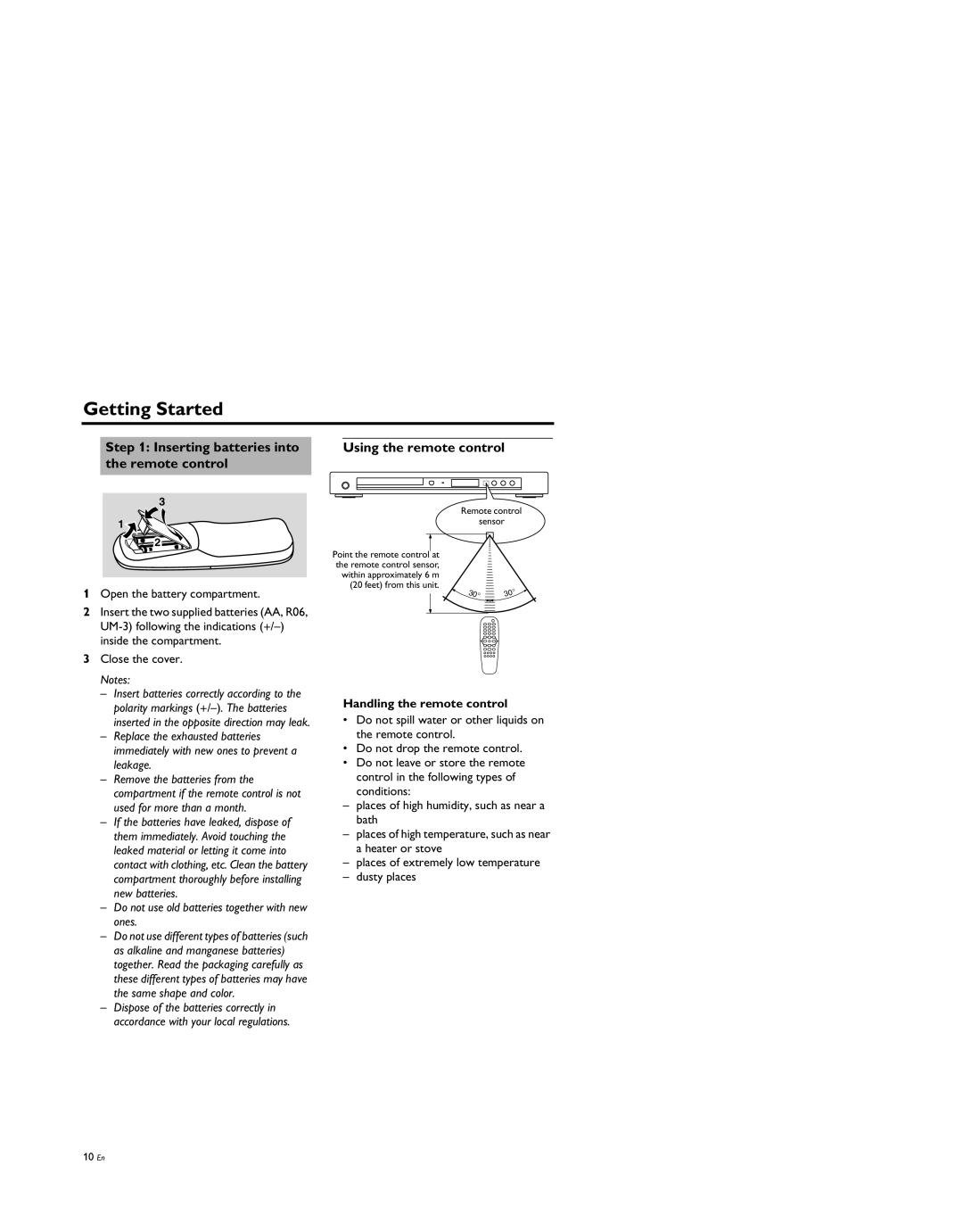 Yamaha DV-S5950 manual Getting Started, Handling the remote control 